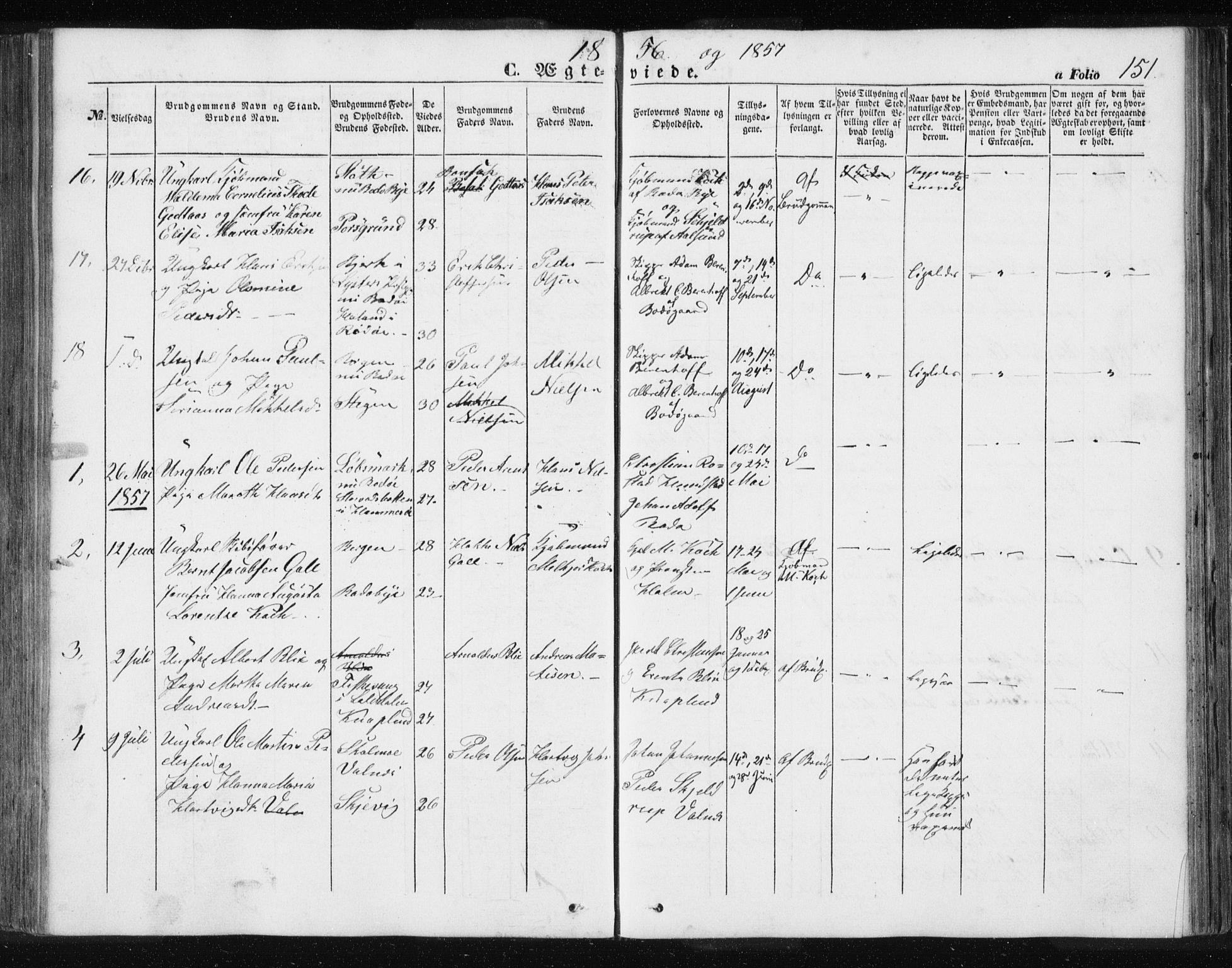 Ministerialprotokoller, klokkerbøker og fødselsregistre - Nordland, AV/SAT-A-1459/801/L0028: Parish register (copy) no. 801C03, 1855-1867, p. 151