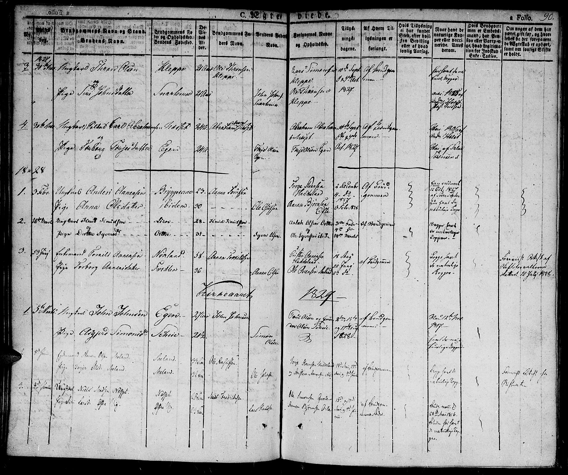 Hægebostad sokneprestkontor, AV/SAK-1111-0024/F/Fa/Fab/L0001: Parish register (official) no. A 1, 1823-1867, p. 90