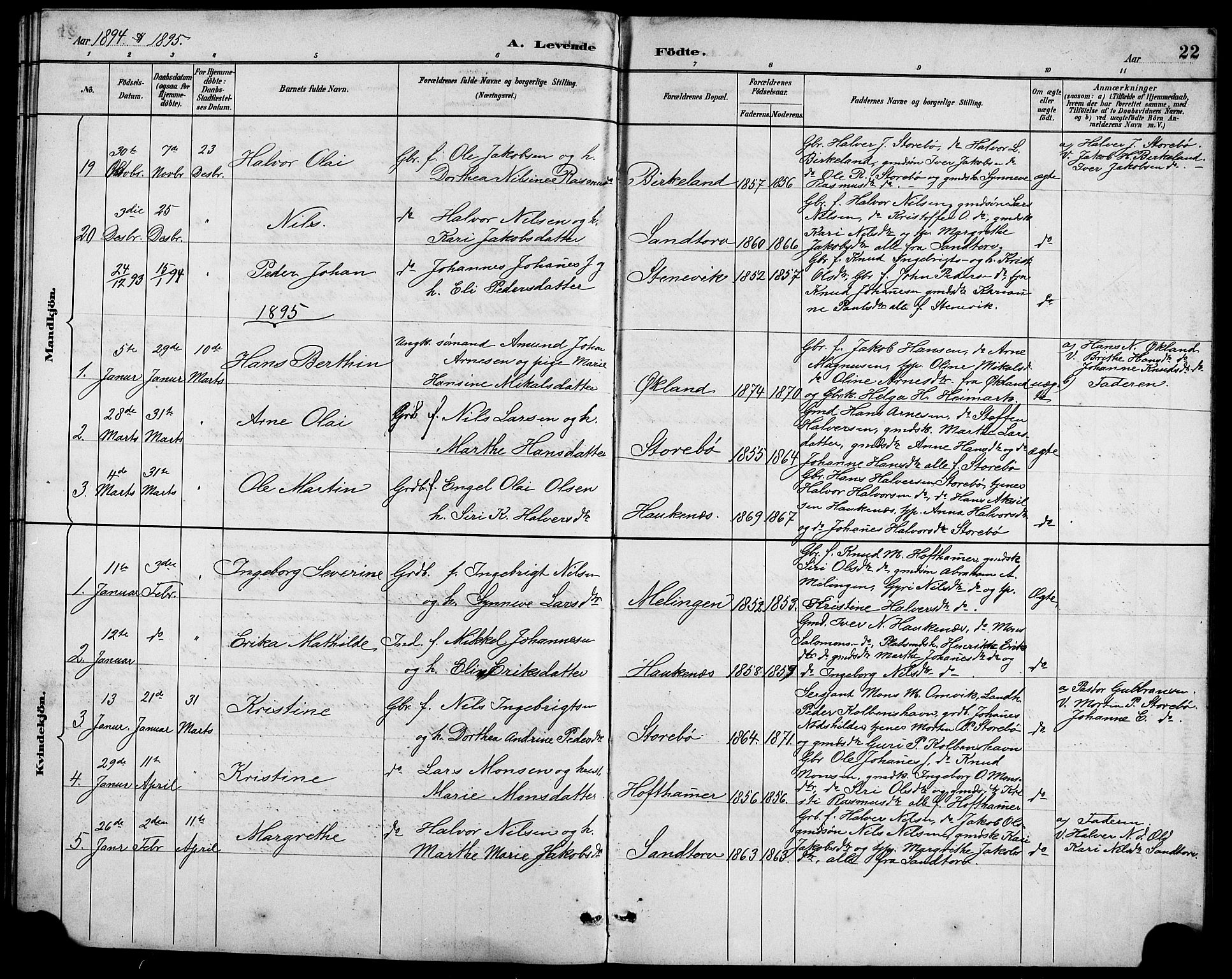 Austevoll Sokneprestembete, SAB/A-74201/H/Hab: Parish register (copy) no. A 3, 1889-1900, p. 22