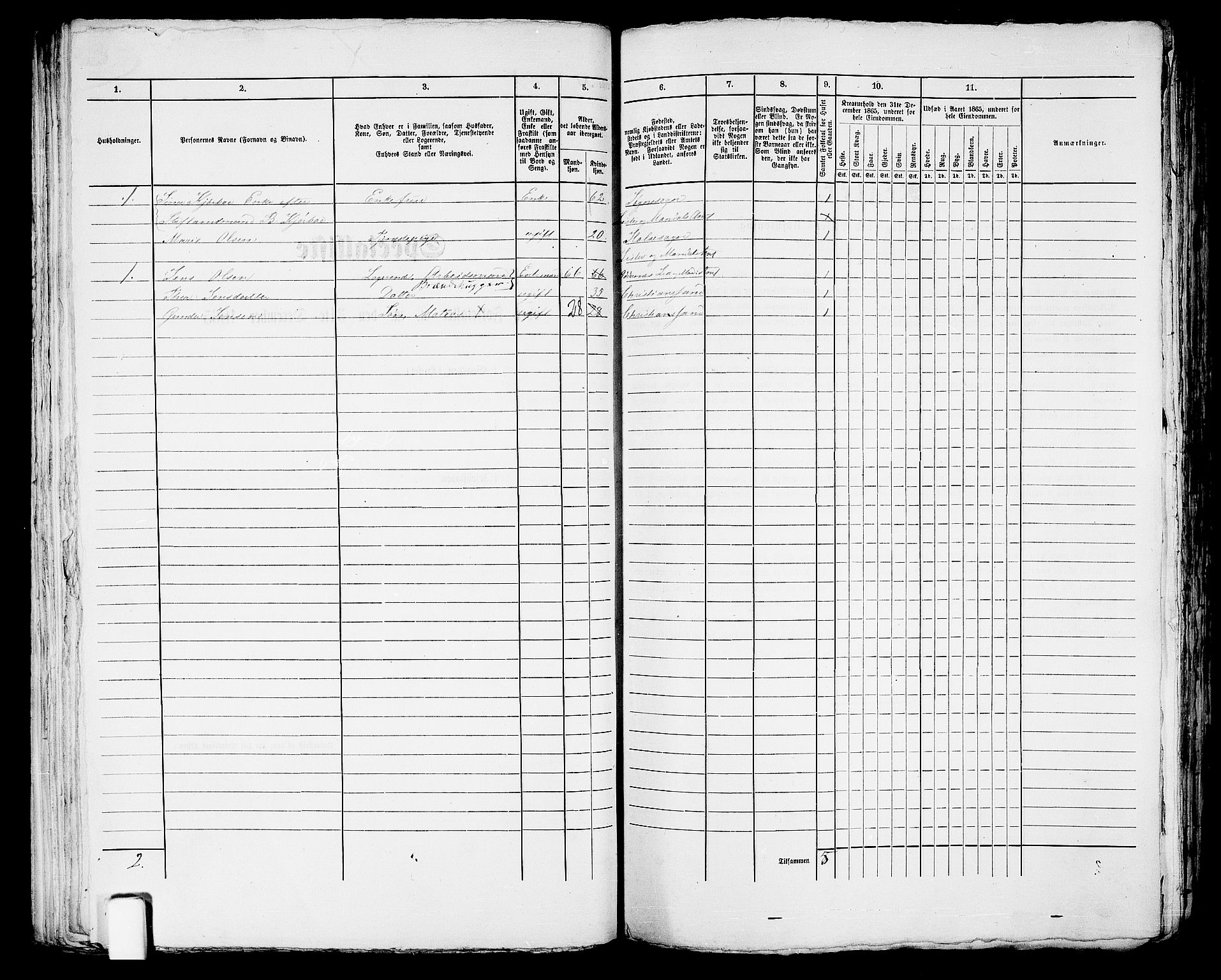 RA, 1865 census for Kristiansand, 1865, p. 1633