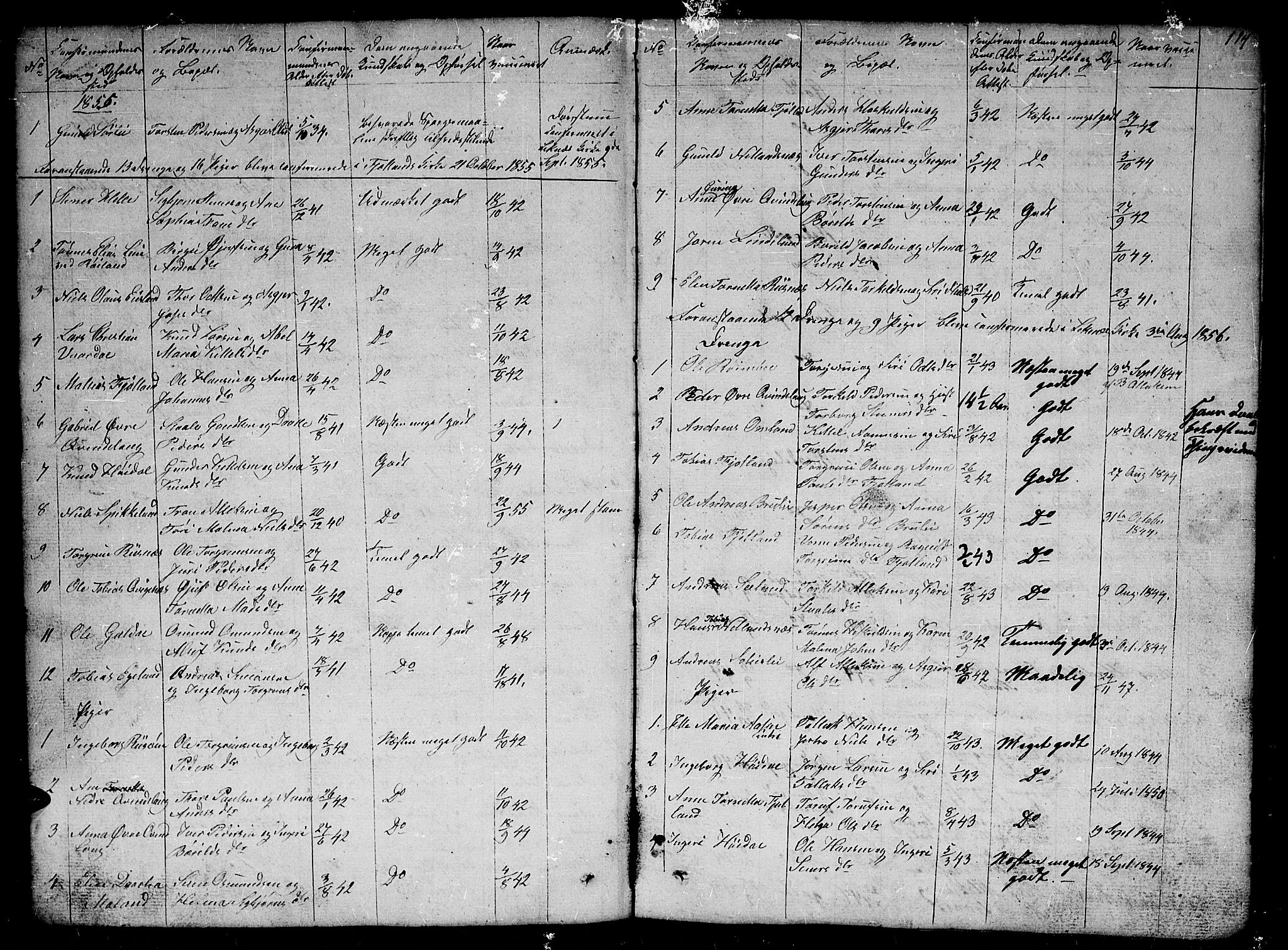 Fjotland sokneprestkontor, AV/SAK-1111-0010/F/Fb/L0002: Parish register (copy) no. B 2, 1841-1871, p. 114