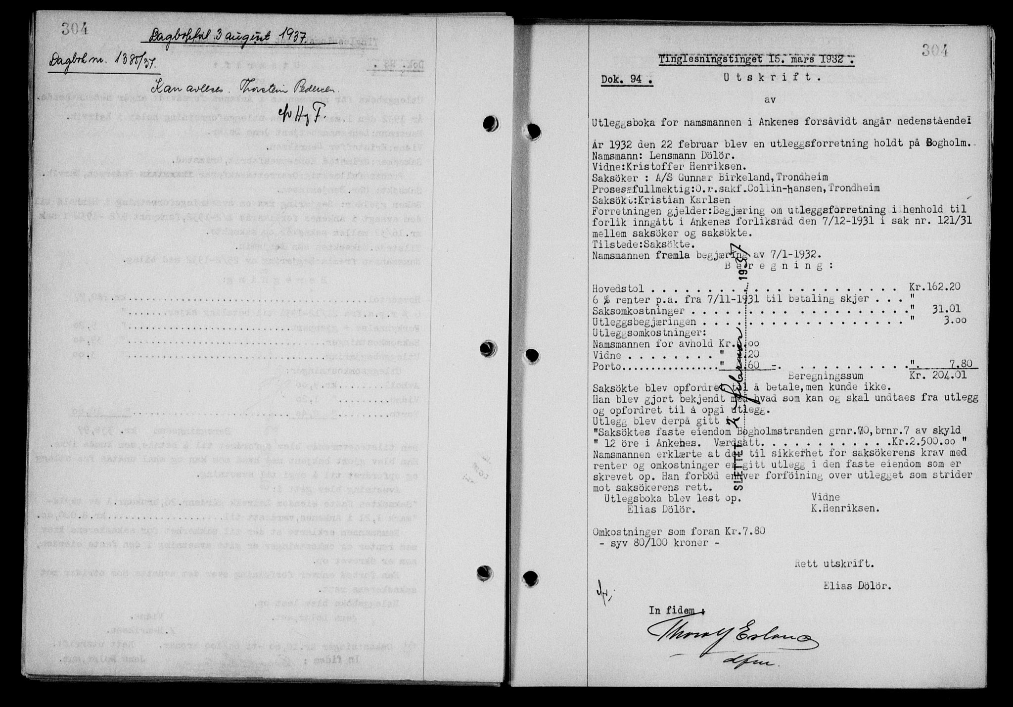Steigen og Ofoten sorenskriveri, SAT/A-0030/1/2/2C/L0020/0002: Mortgage book no. 23 og 25-I, 1932-1932, Deed date: 15.03.1932
