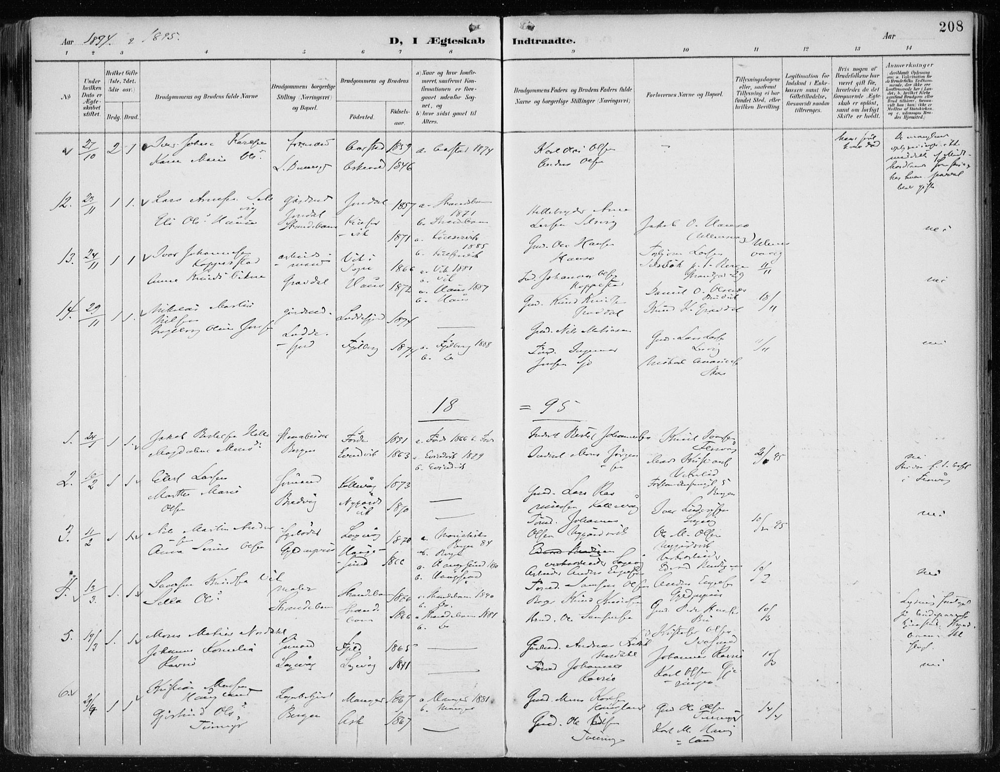 Askøy Sokneprestembete, SAB/A-74101/H/Ha/Haa/Haae/L0003: Parish register (official) no. E 3, 1891-1903, p. 208