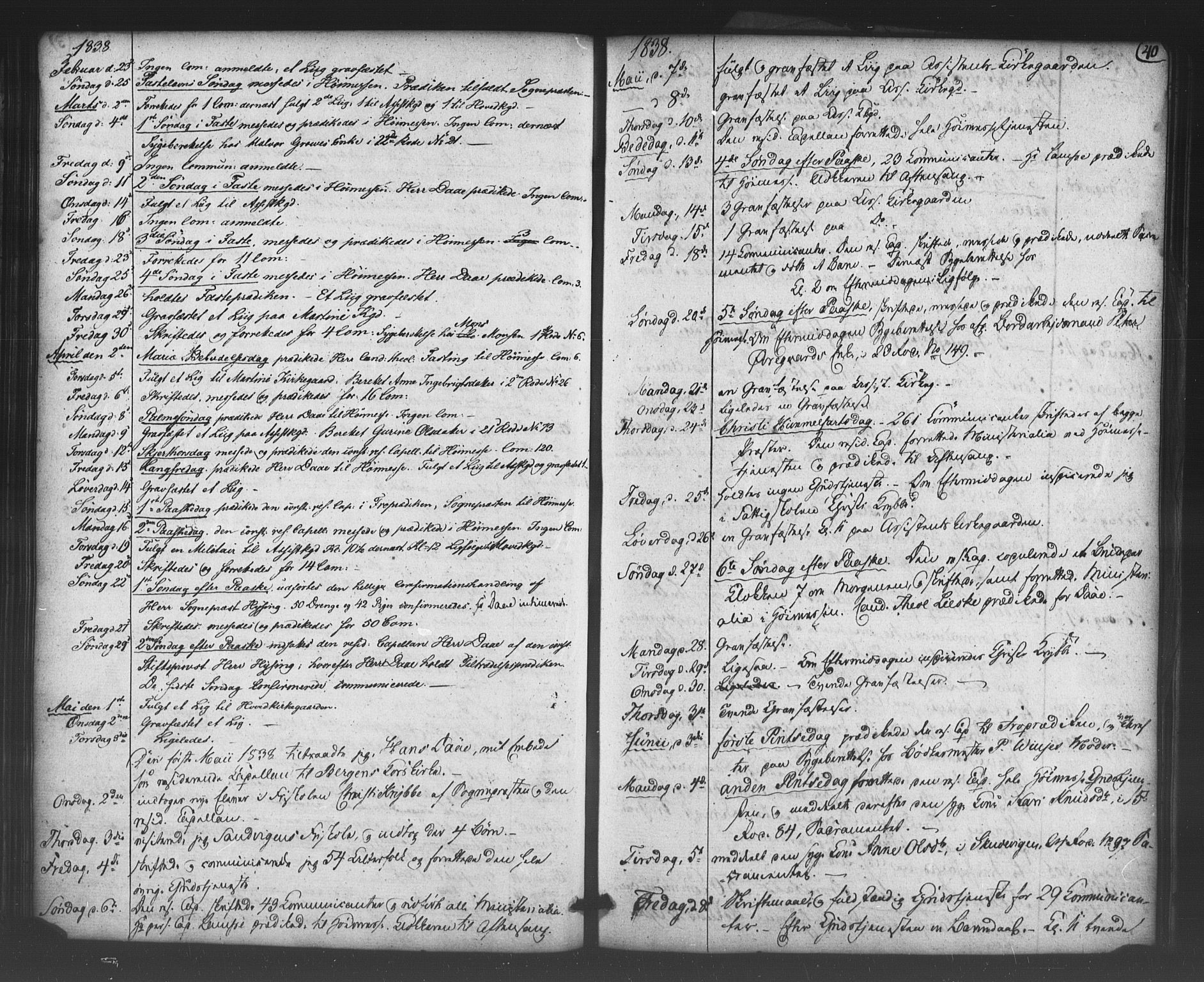 Korskirken sokneprestembete, AV/SAB-A-76101/H/Haa/L0066: Curate's parish register no. A 1, 1826-1843, p. 40