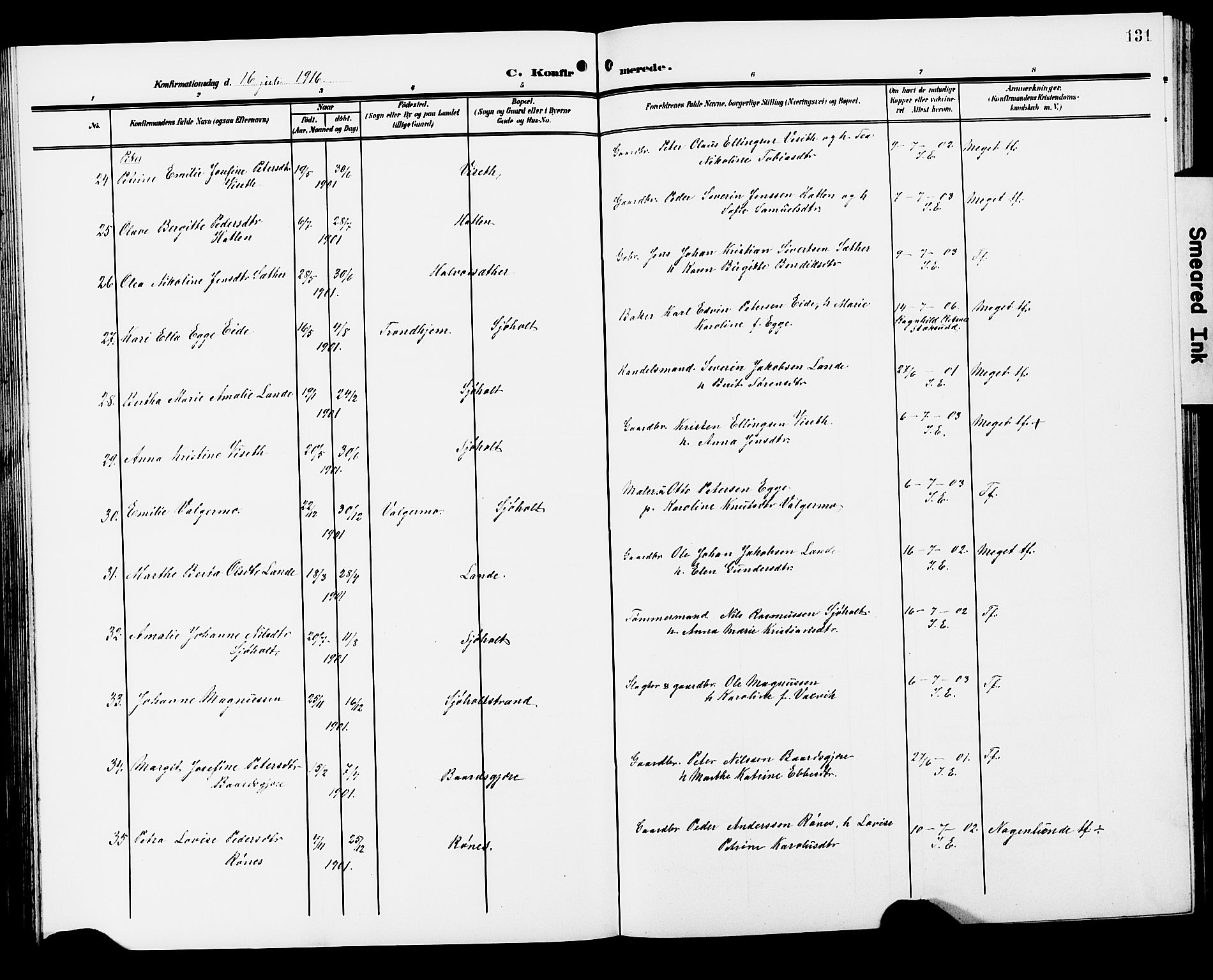 Ministerialprotokoller, klokkerbøker og fødselsregistre - Møre og Romsdal, AV/SAT-A-1454/522/L0328: Parish register (copy) no. 522C07, 1909-1925, p. 131