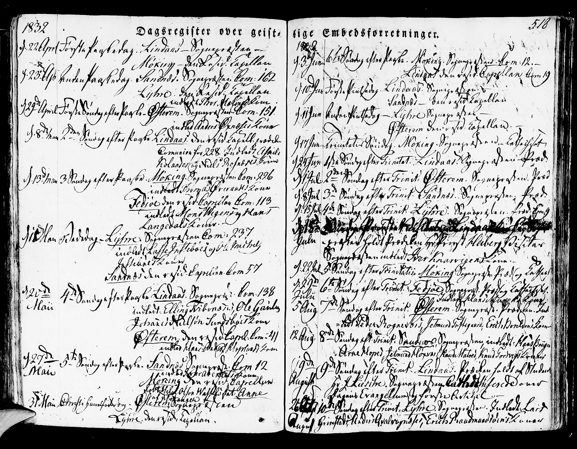Lindås Sokneprestembete, SAB/A-76701/H/Haa: Parish register (official) no. A 8, 1823-1836, p. 518