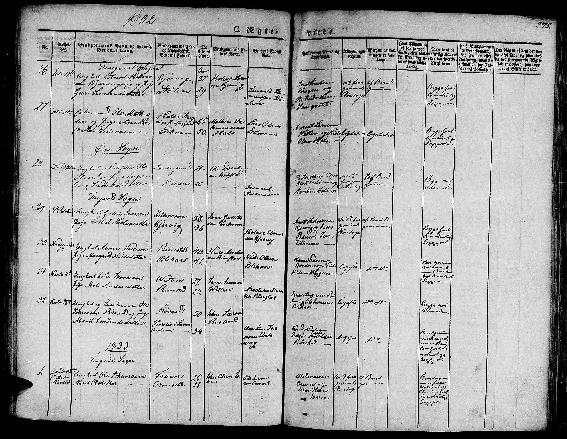 Ministerialprotokoller, klokkerbøker og fødselsregistre - Møre og Romsdal, SAT/A-1454/586/L0983: Parish register (official) no. 586A09, 1829-1843, p. 275