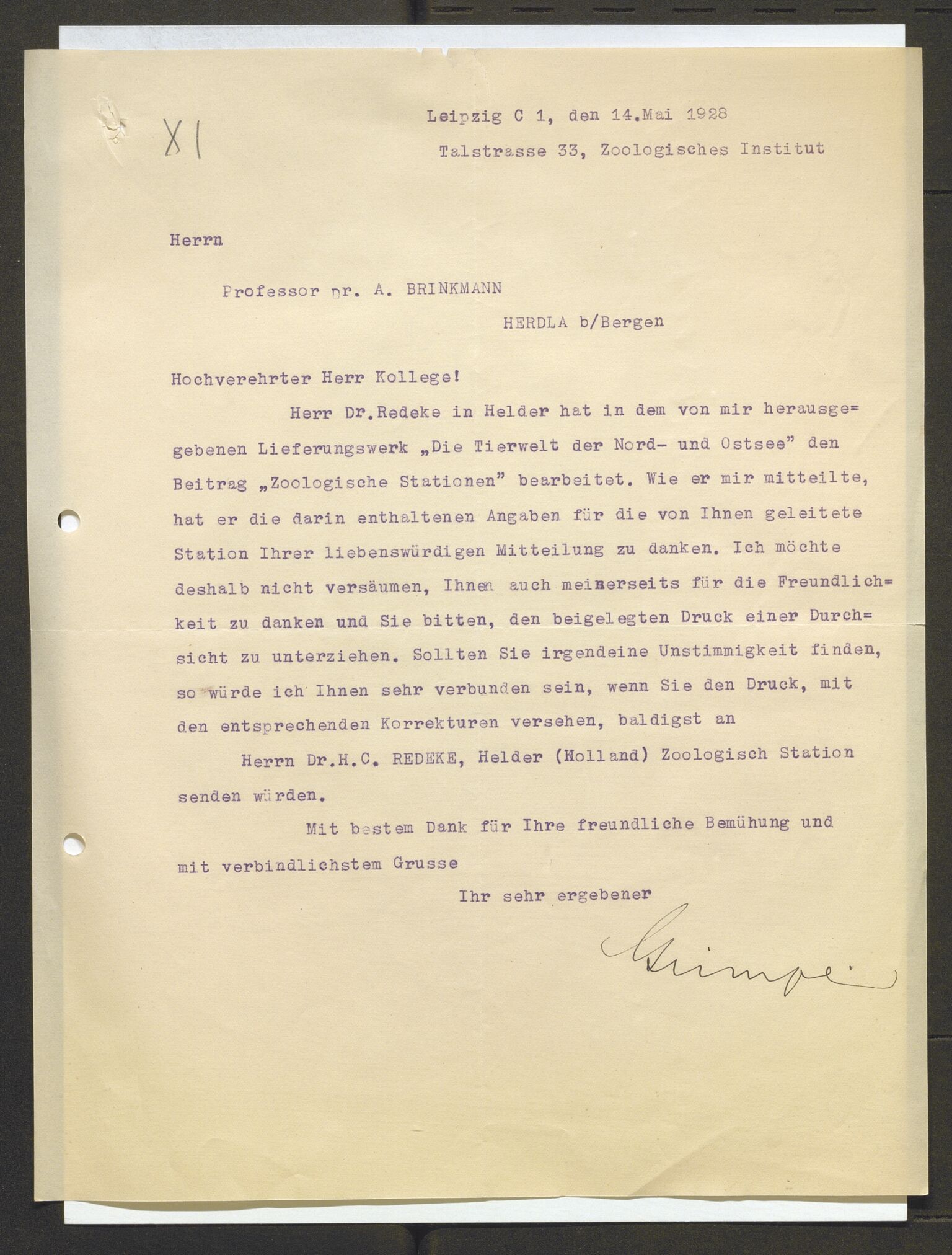 Bergens Museum, AV/SAB-A-17301/13/D/L0002: Korrespondanse , 1928-1940, p. 84