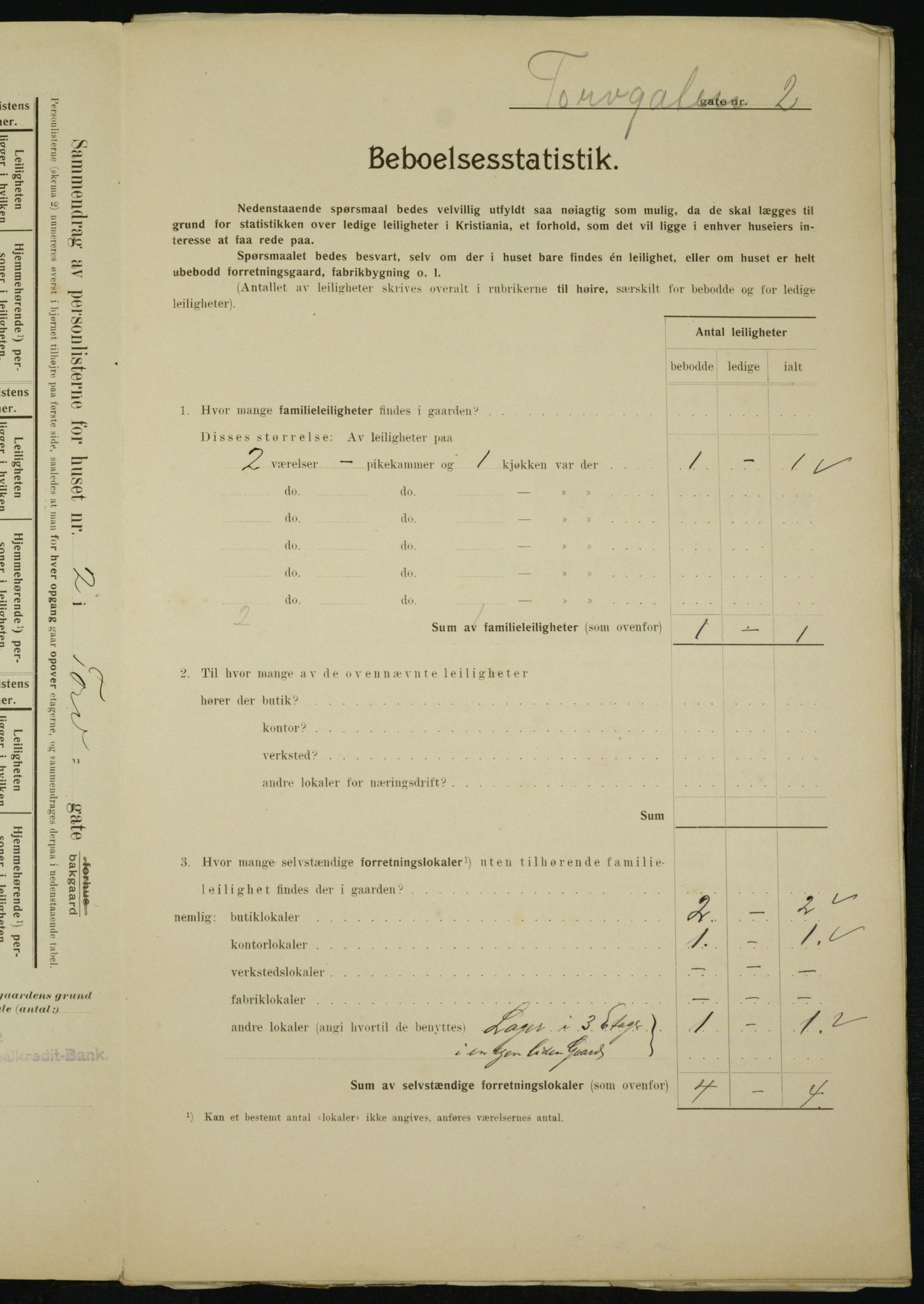 OBA, Municipal Census 1910 for Kristiania, 1910, p. 108106