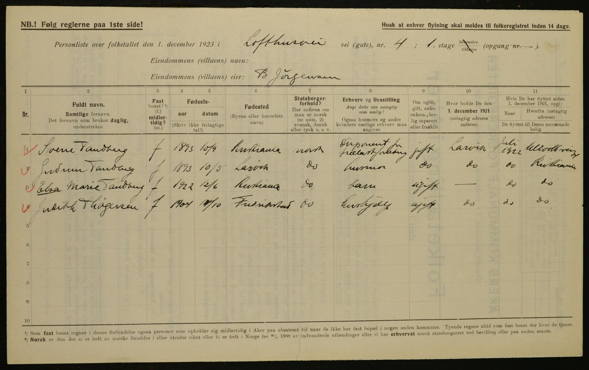 , Municipal Census 1923 for Aker, 1923, p. 14541