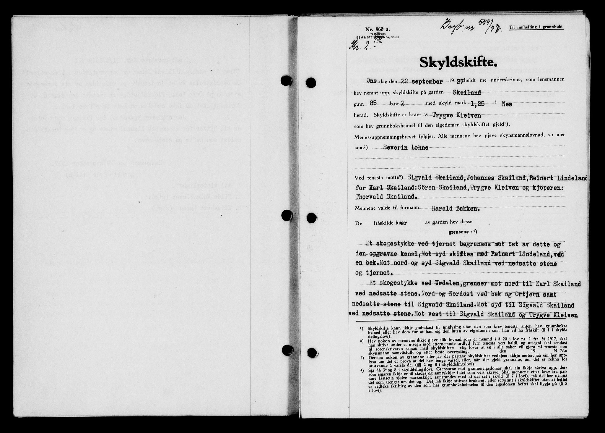 Flekkefjord sorenskriveri, SAK/1221-0001/G/Gb/Gba/L0054: Mortgage book no. A-2, 1937-1938, Diary no: : 559/1937
