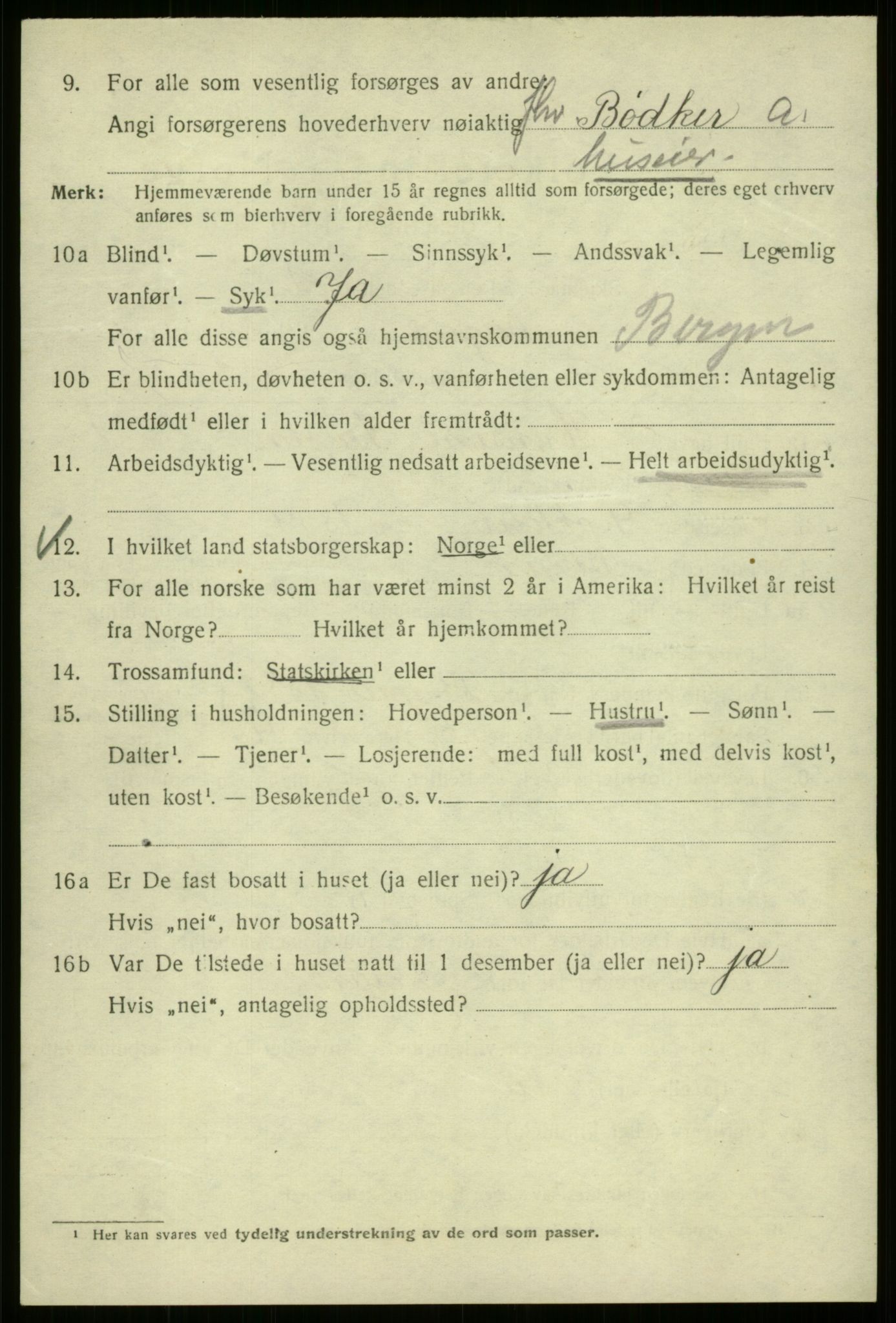 SAB, 1920 census for Bergen, 1920, p. 211409