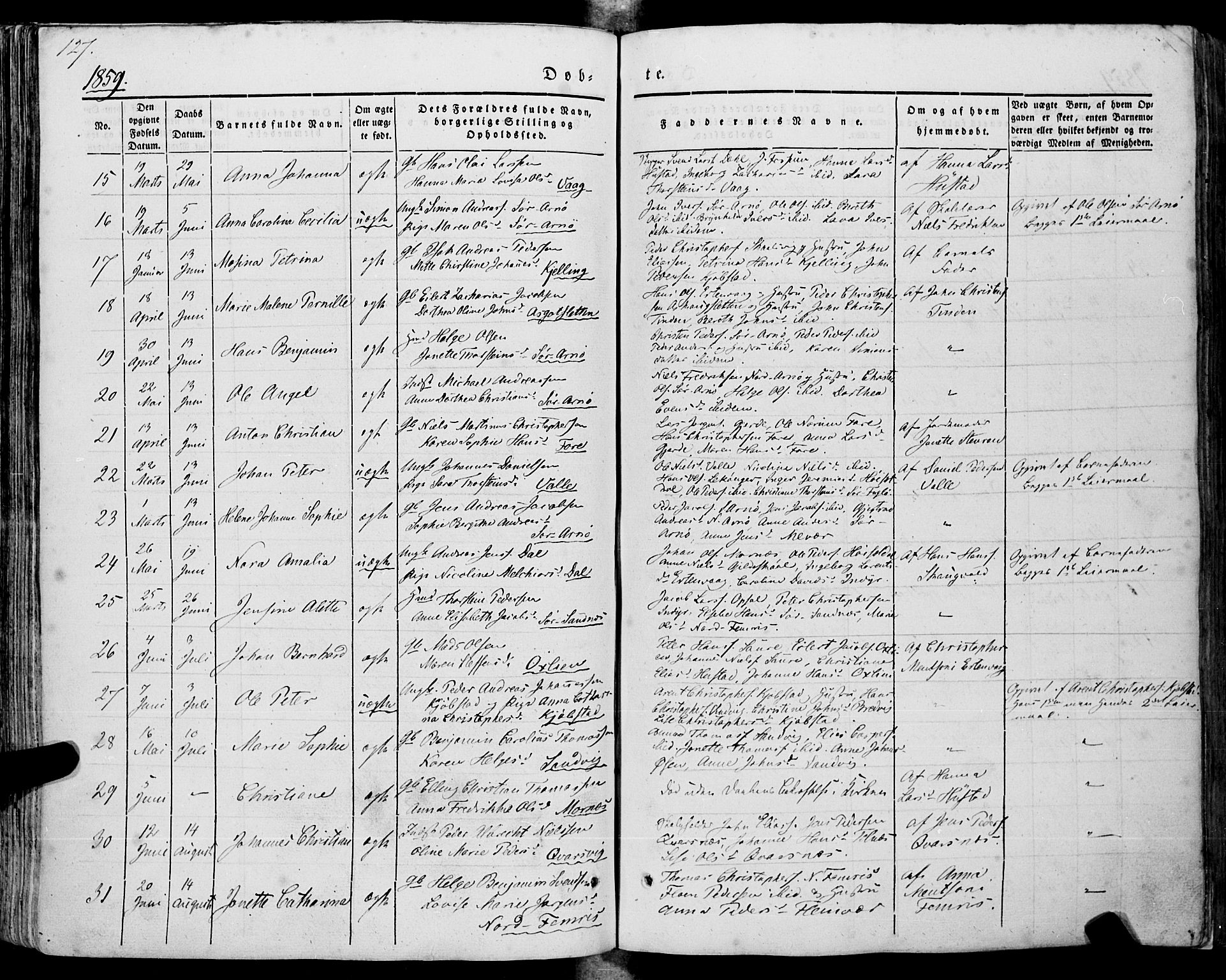 Ministerialprotokoller, klokkerbøker og fødselsregistre - Nordland, SAT/A-1459/805/L0097: Parish register (official) no. 805A04, 1837-1861, p. 127