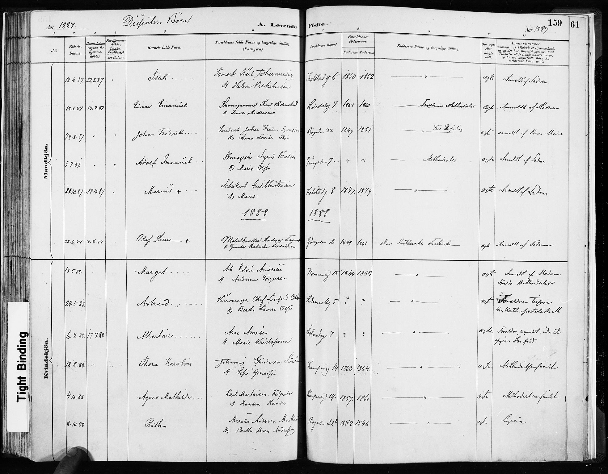 Kampen prestekontor Kirkebøker, SAO/A-10853/F/Fa/L0003: Parish register (official) no. I 3, 1886-1892, p. 159