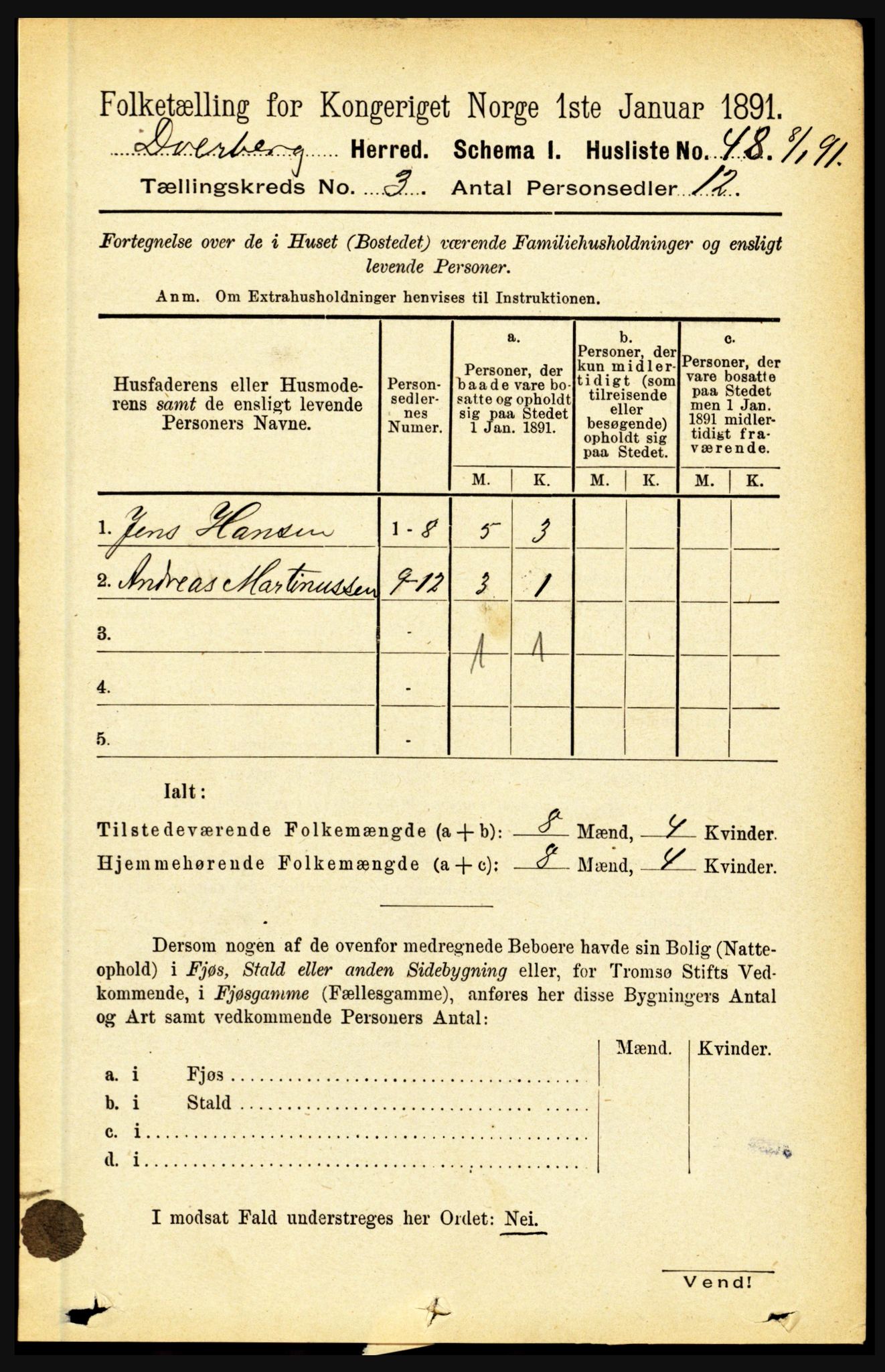 RA, 1891 census for 1872 Dverberg, 1891, p. 931