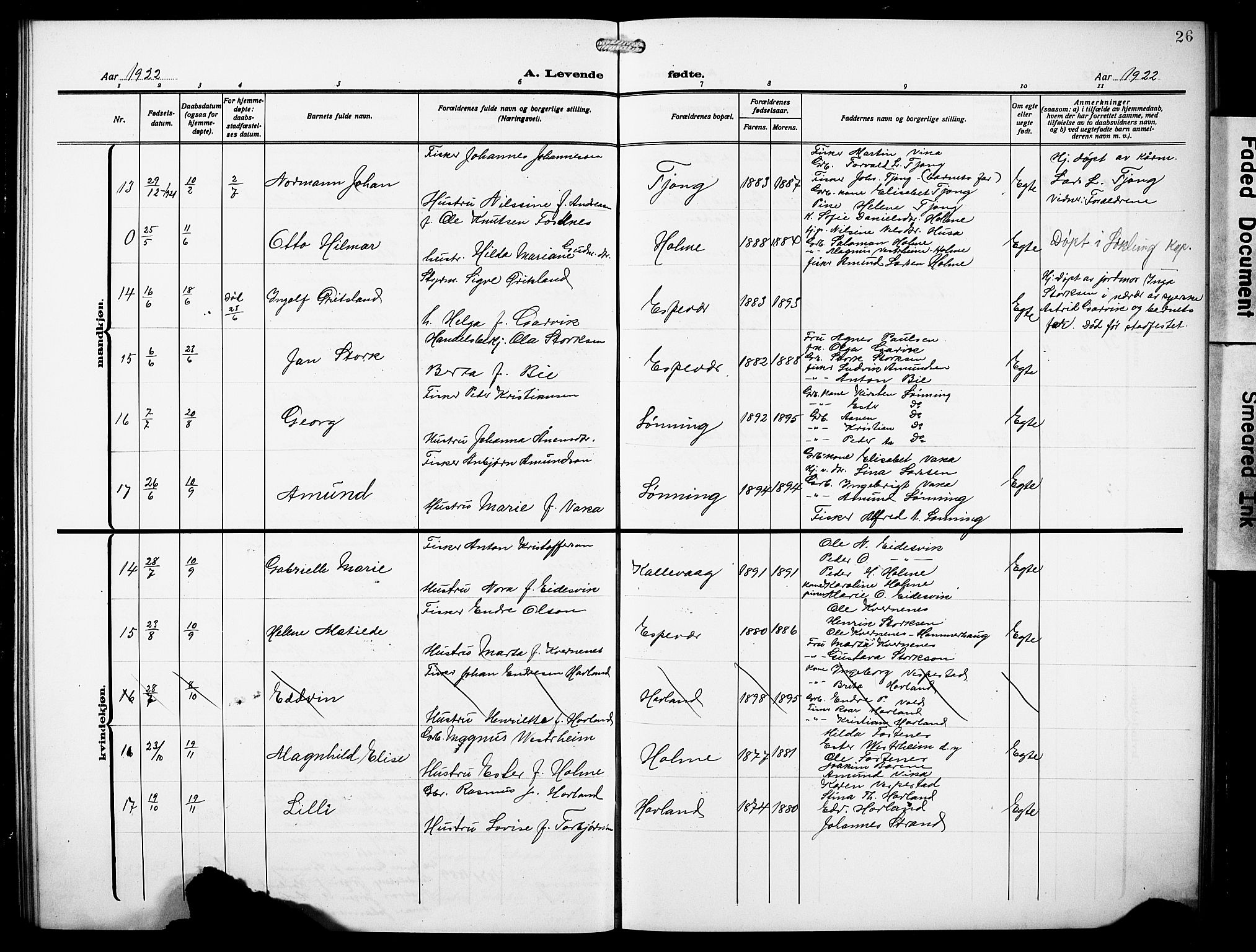 Finnås sokneprestembete, AV/SAB-A-99925/H/Ha/Hab/Habc/L0004: Parish register (copy) no. C 4, 1917-1931, p. 26