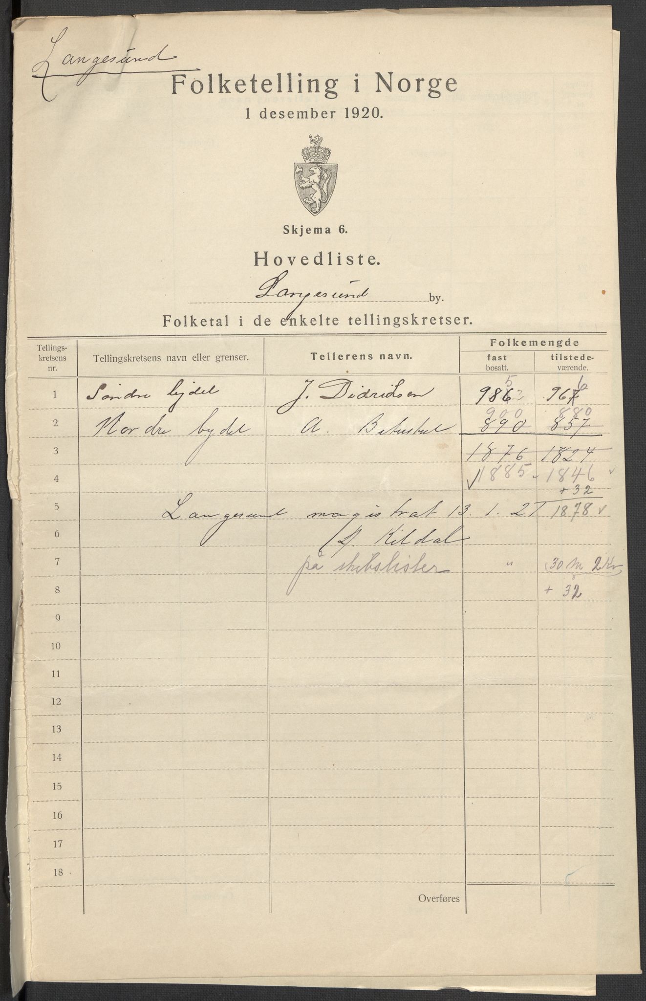 SAKO, 1920 census for Langesund, 1920, p. 2