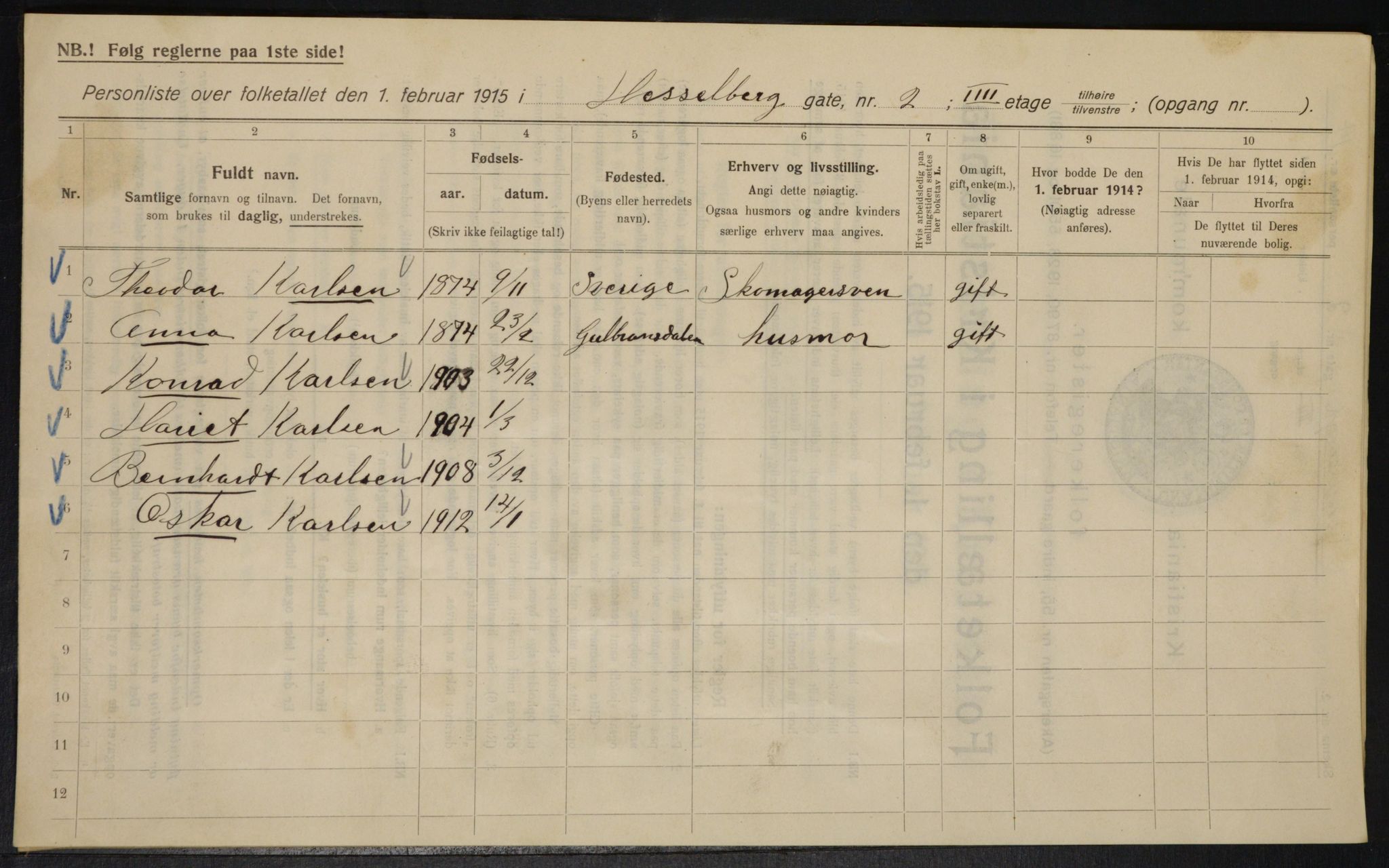 OBA, Municipal Census 1915 for Kristiania, 1915, p. 39450