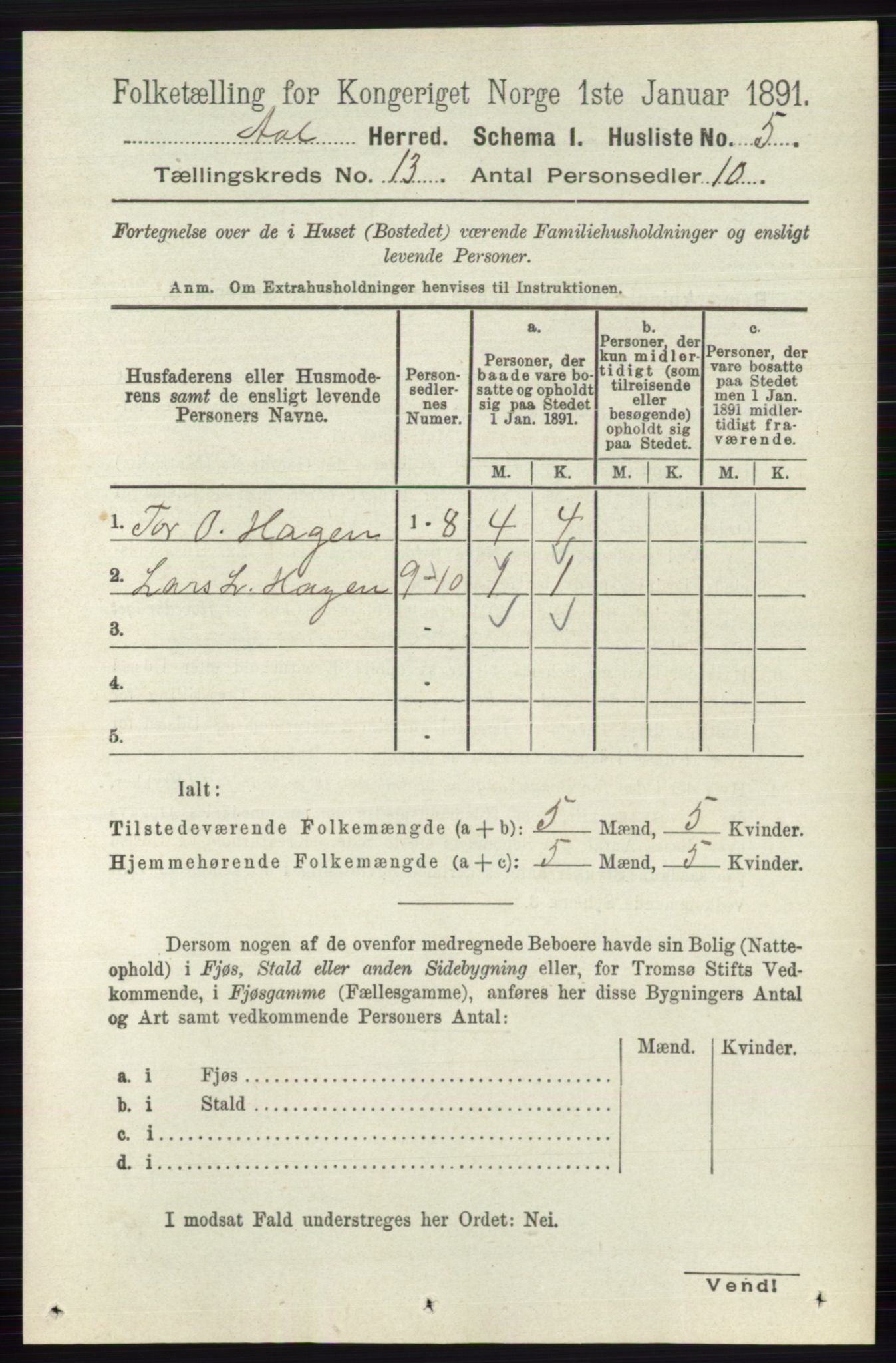 RA, 1891 census for 0619 Ål, 1891, p. 3218