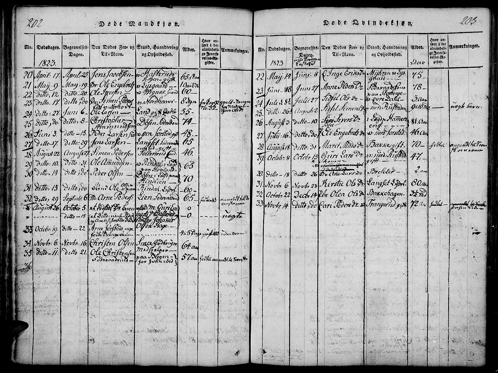 Fåberg prestekontor, SAH/PREST-086/H/Ha/Haa/L0003: Parish register (official) no. 3, 1818-1833, p. 202-203