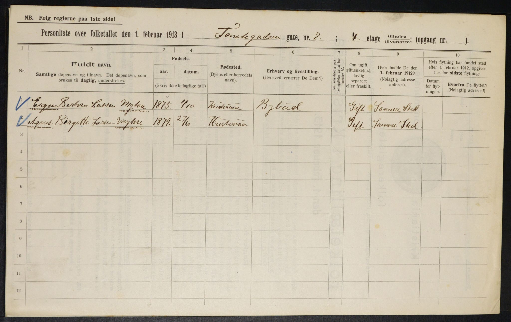 OBA, Municipal Census 1913 for Kristiania, 1913, p. 113504