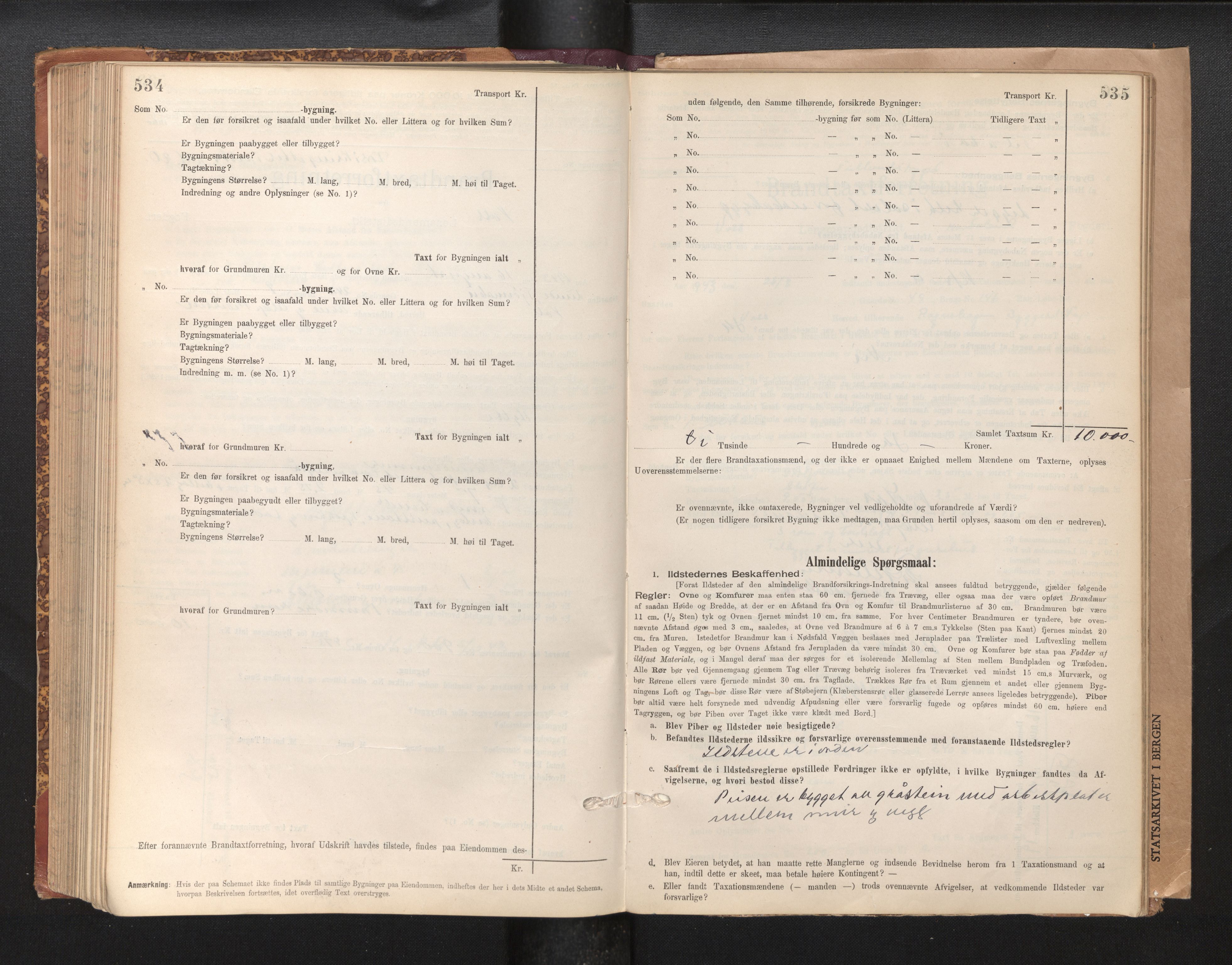 Lensmannen i Voss, SAB/A-35801/0012/L0008: Branntakstprotokoll, skjematakst, 1895-1945, p. 534-535