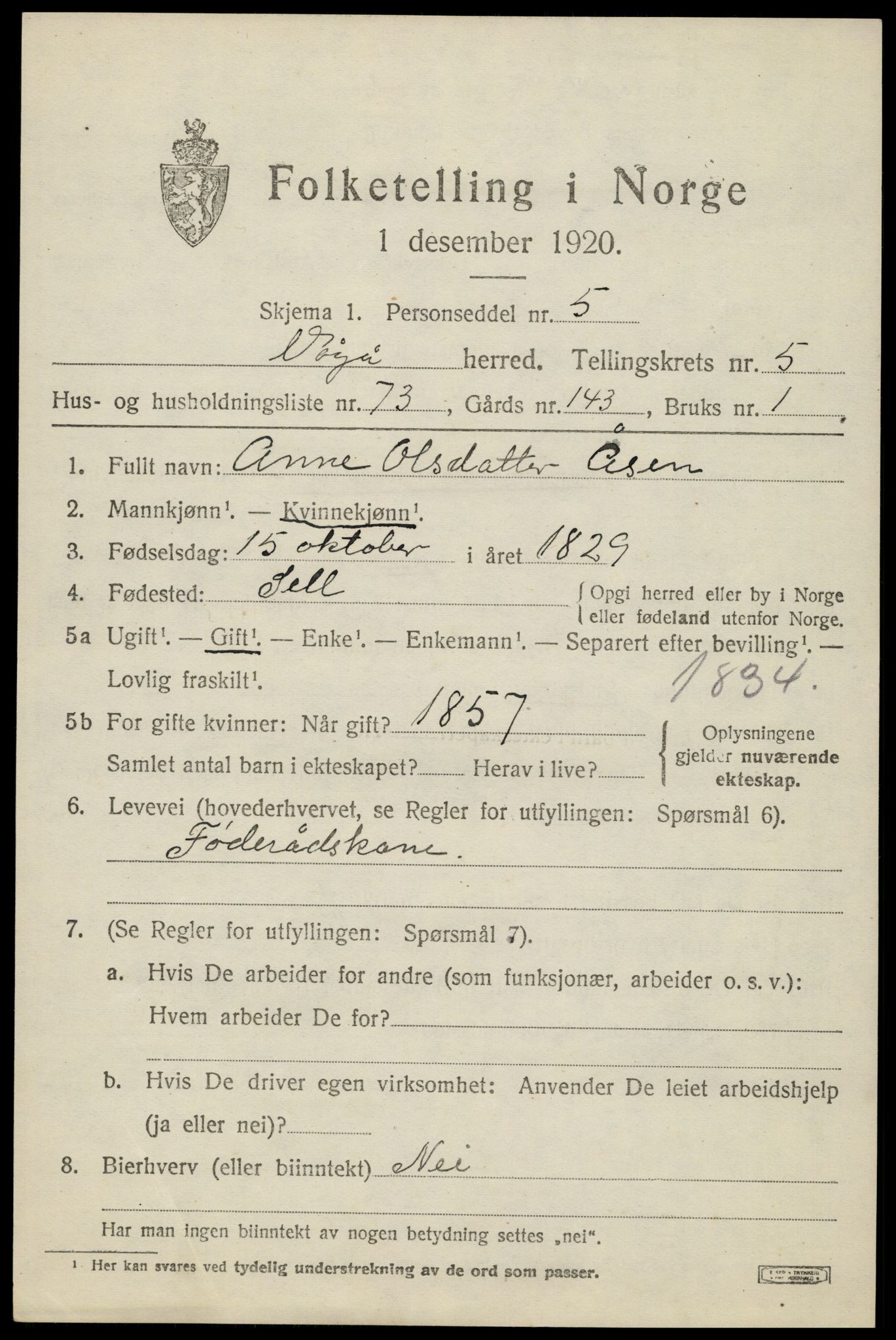 SAH, 1920 census for Vågå, 1920, p. 4696