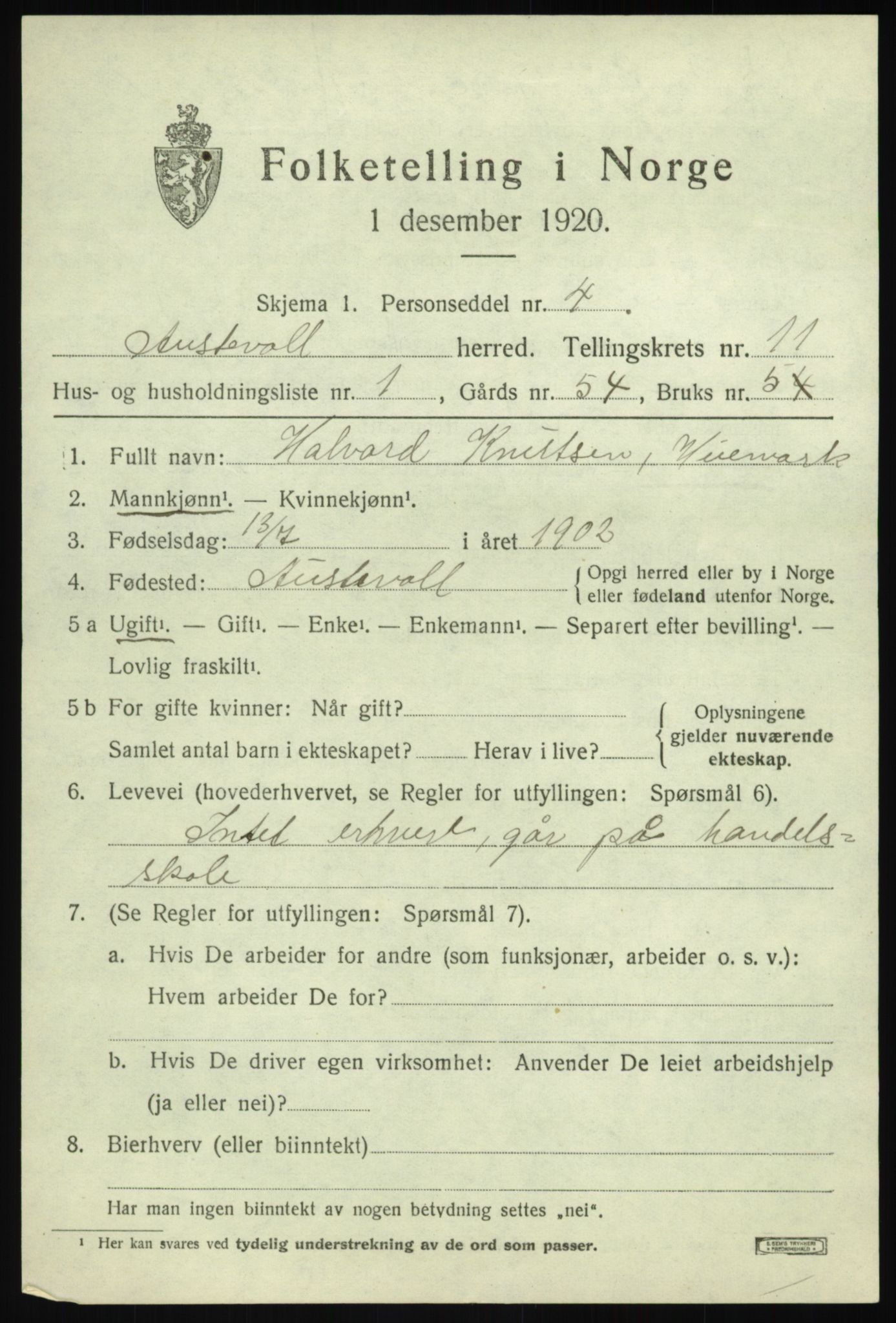 SAB, 1920 census for Austevoll, 1920, p. 6038