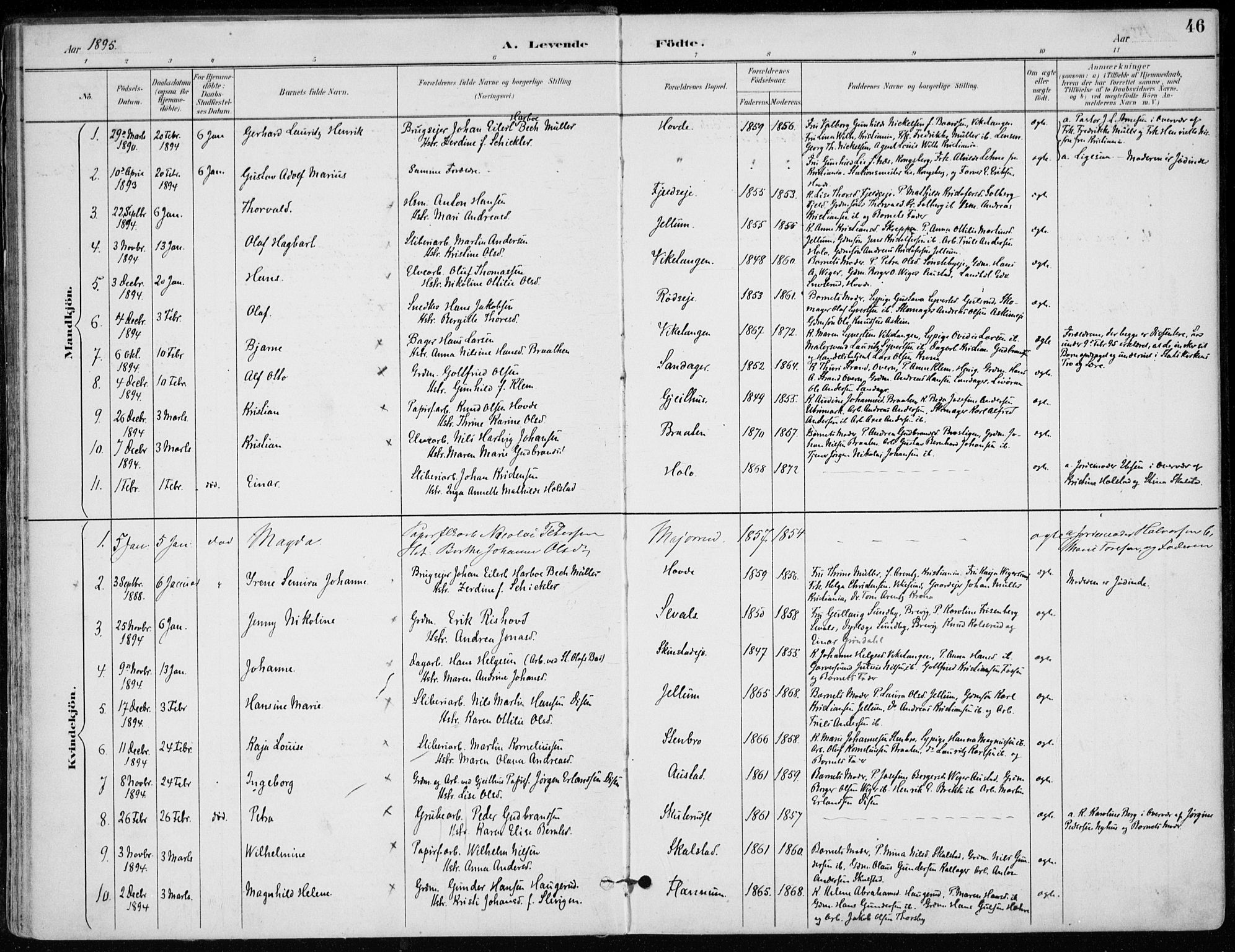 Modum kirkebøker, AV/SAKO-A-234/F/Fa/L0012: Parish register (official) no. 12, 1890-1898, p. 46