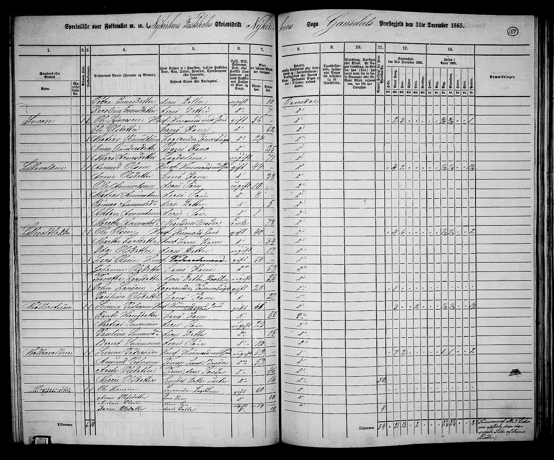 RA, 1865 census for Gausdal, 1865, p. 165