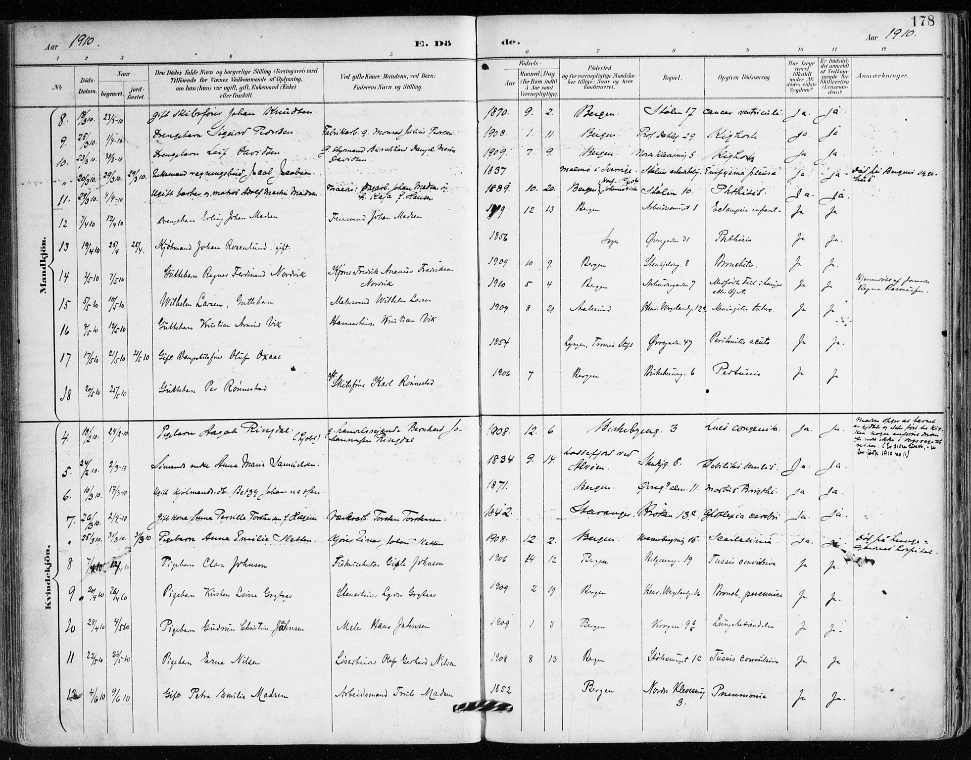 Mariakirken Sokneprestembete, AV/SAB-A-76901/H/Haa/L0008: Parish register (official) no. A 8, 1893-1942, p. 178