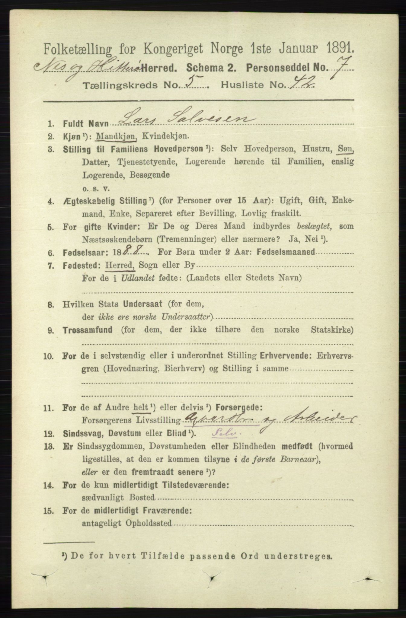 RA, 1891 census for 1043 Hidra og Nes, 1891, p. 2060