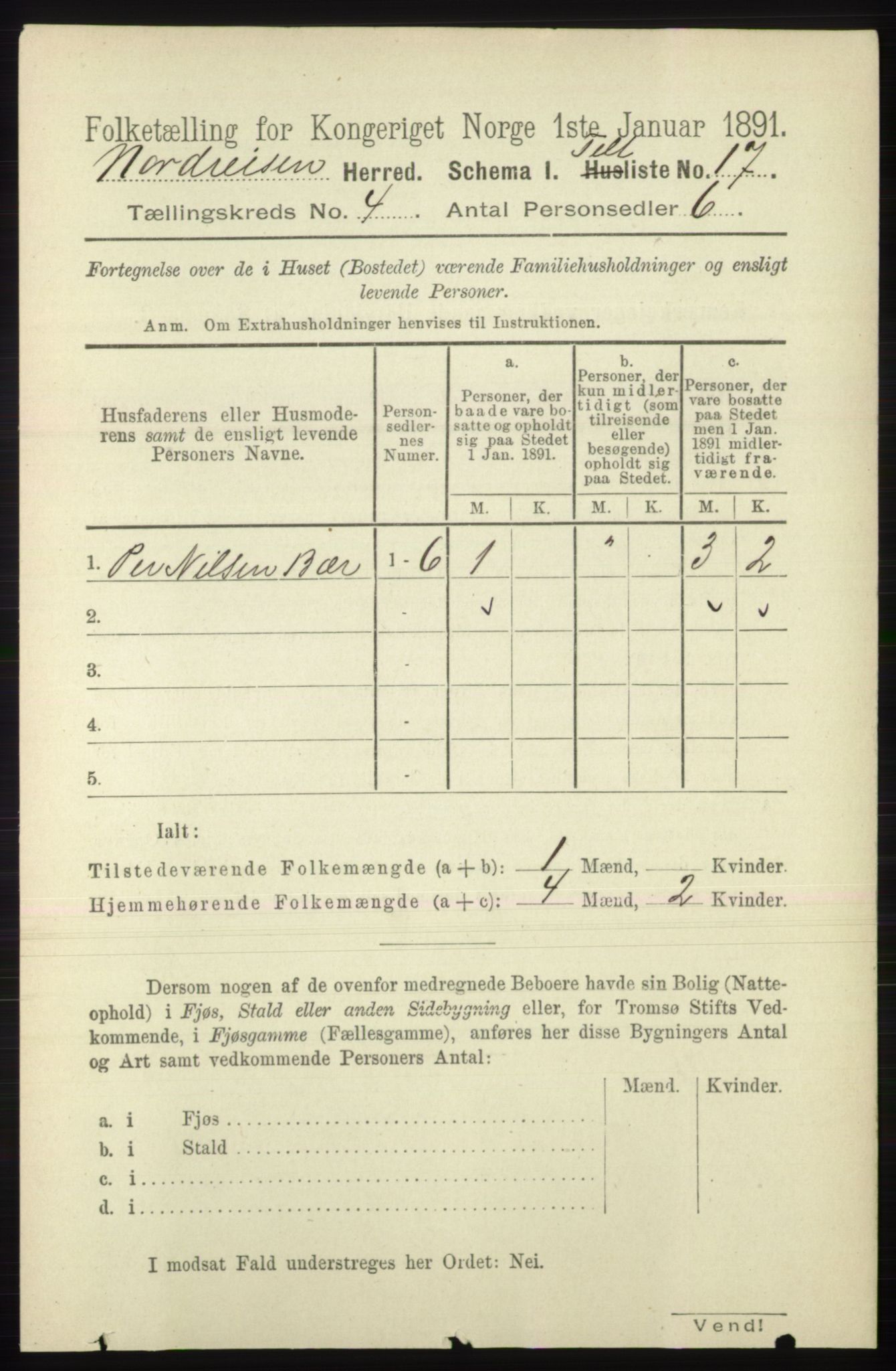 RA, 1891 census for 1942 Nordreisa, 1891, p. 1526