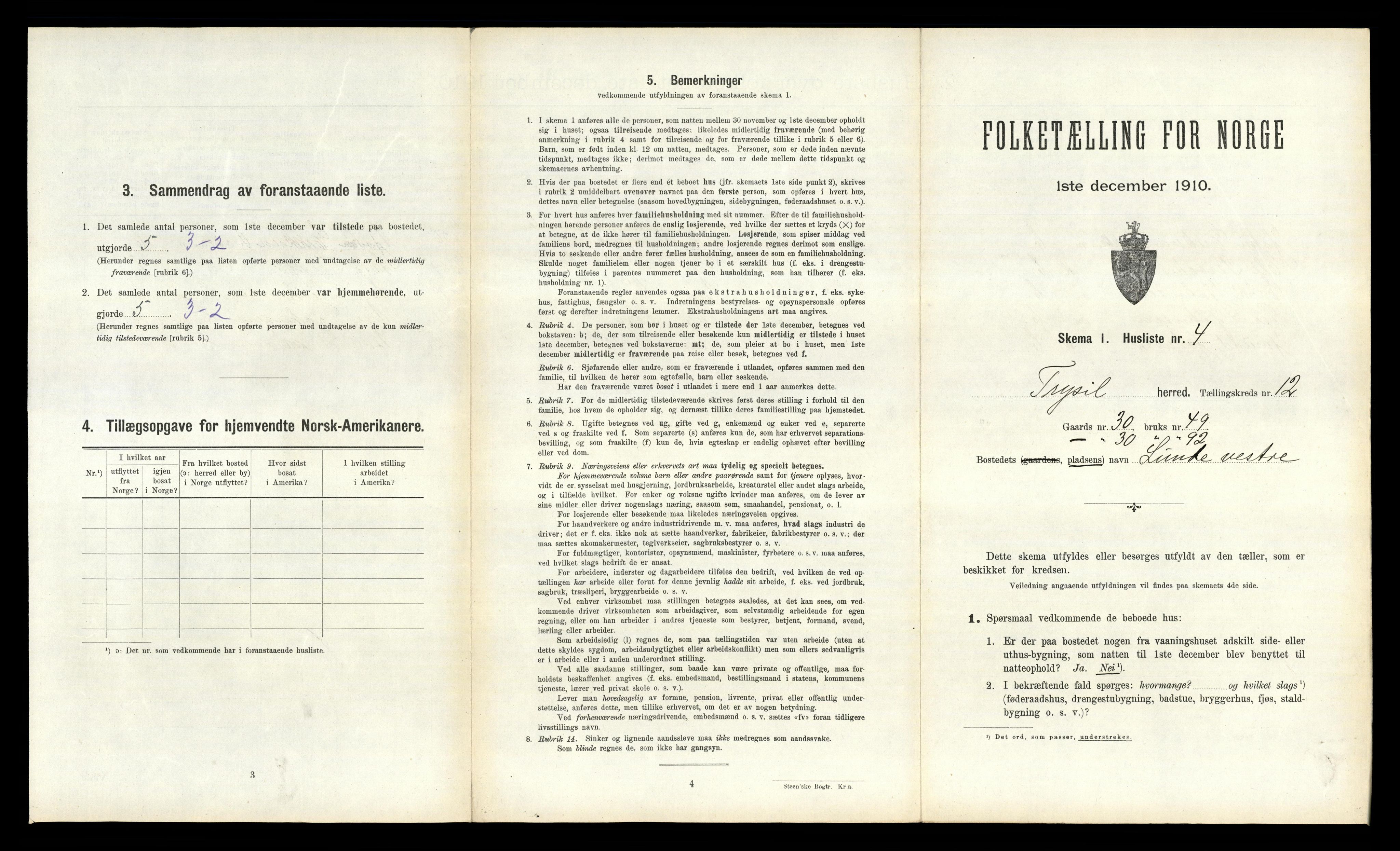 RA, 1910 census for Trysil, 1910, p. 1375