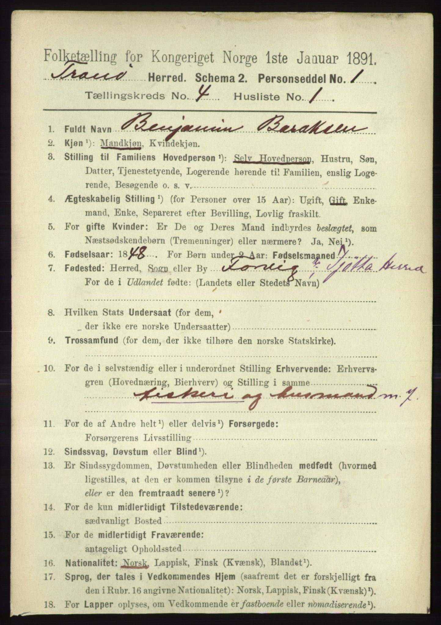 RA, 1891 census for 1927 Tranøy, 1891, p. 1435