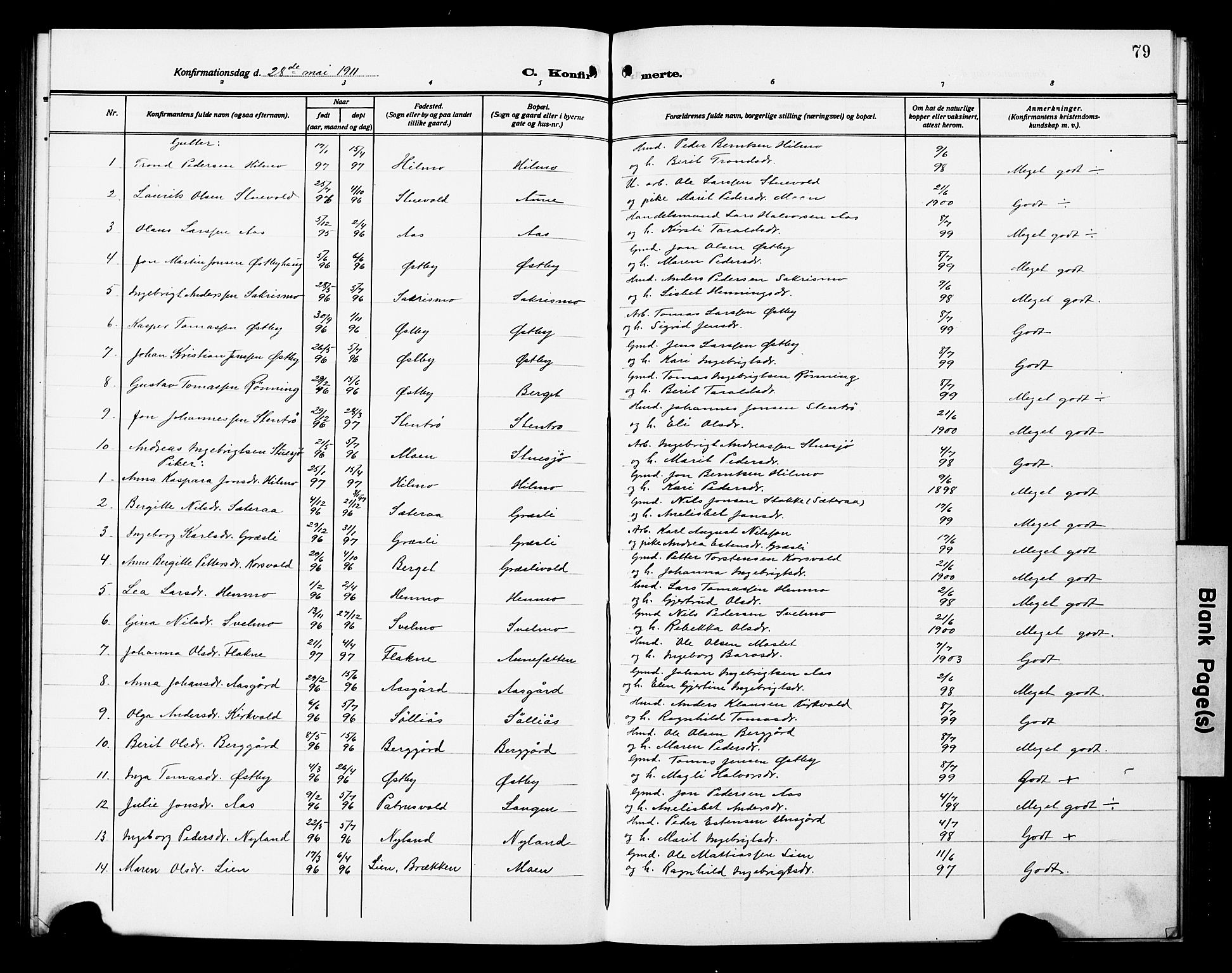 Ministerialprotokoller, klokkerbøker og fødselsregistre - Sør-Trøndelag, AV/SAT-A-1456/698/L1168: Parish register (copy) no. 698C05, 1908-1930, p. 79