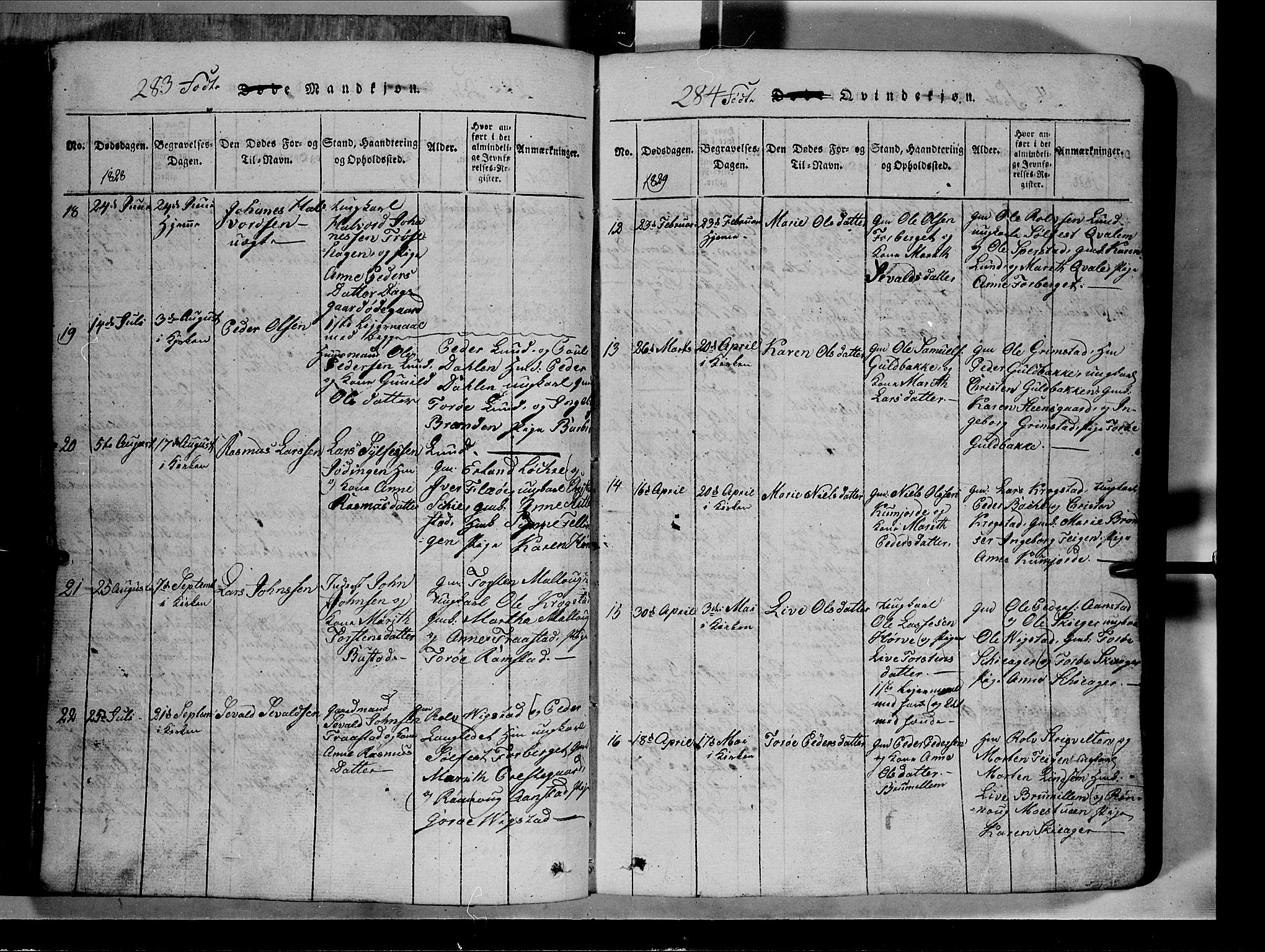 Lom prestekontor, AV/SAH-PREST-070/L/L0003: Parish register (copy) no. 3, 1815-1844, p. 283-284