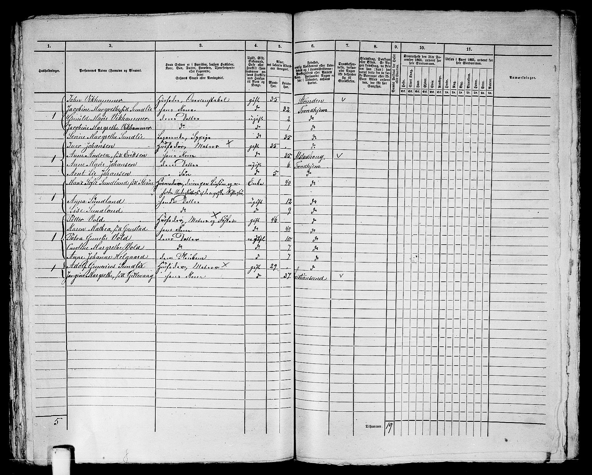 RA, 1865 census for Trondheim, 1865, p. 1496