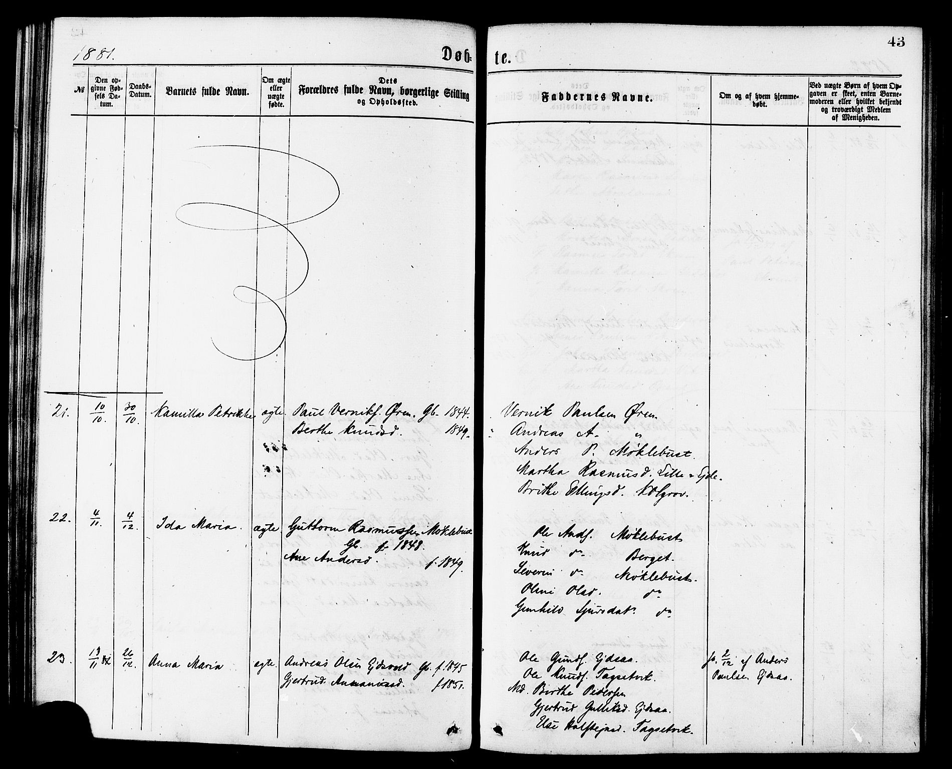 Ministerialprotokoller, klokkerbøker og fødselsregistre - Møre og Romsdal, SAT/A-1454/502/L0024: Parish register (official) no. 502A02, 1873-1884, p. 43