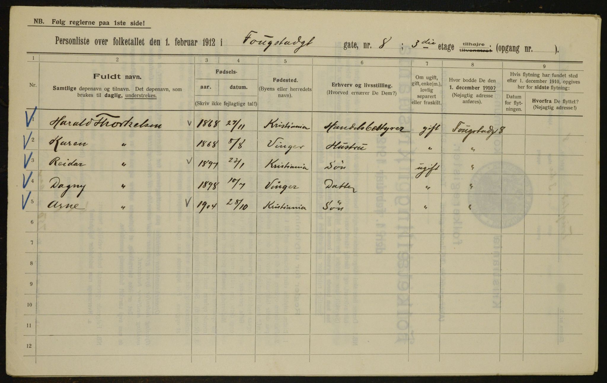 OBA, Municipal Census 1912 for Kristiania, 1912, p. 25335