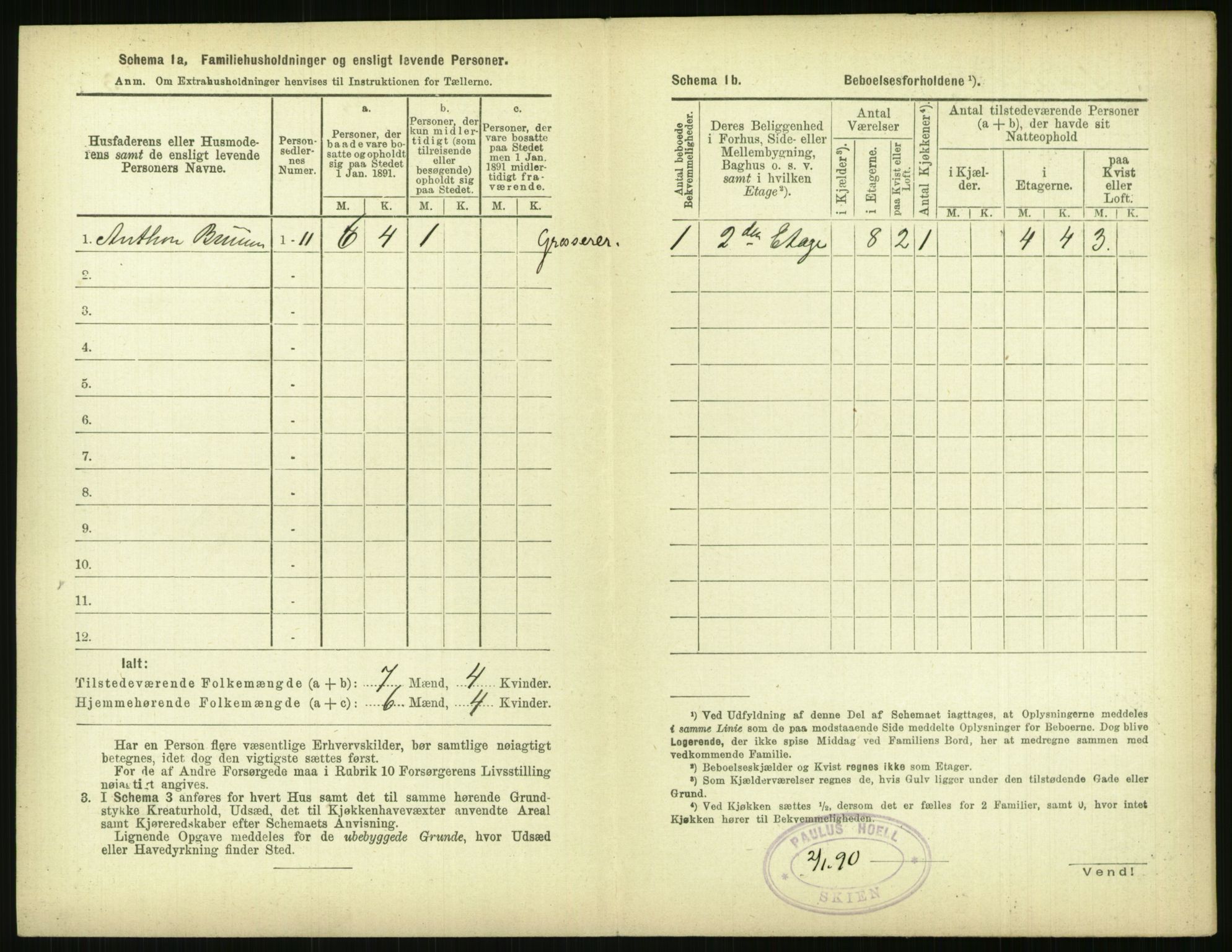 RA, 1891 census for 0806 Skien, 1891, p. 1355