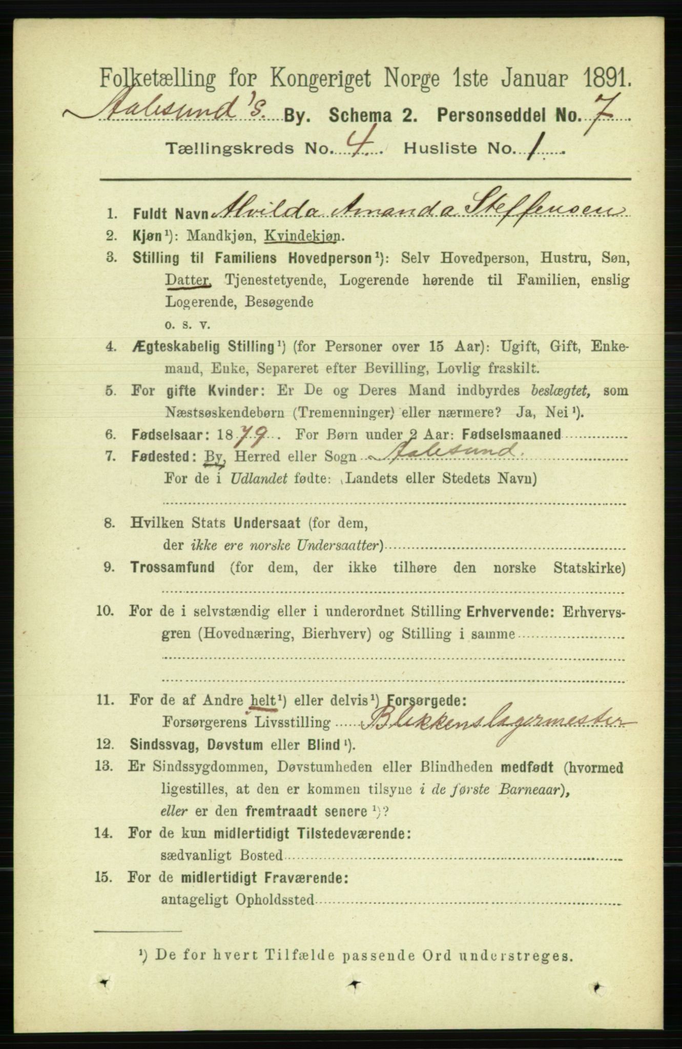 RA, 1891 census for 1501 Ålesund, 1891, p. 2828