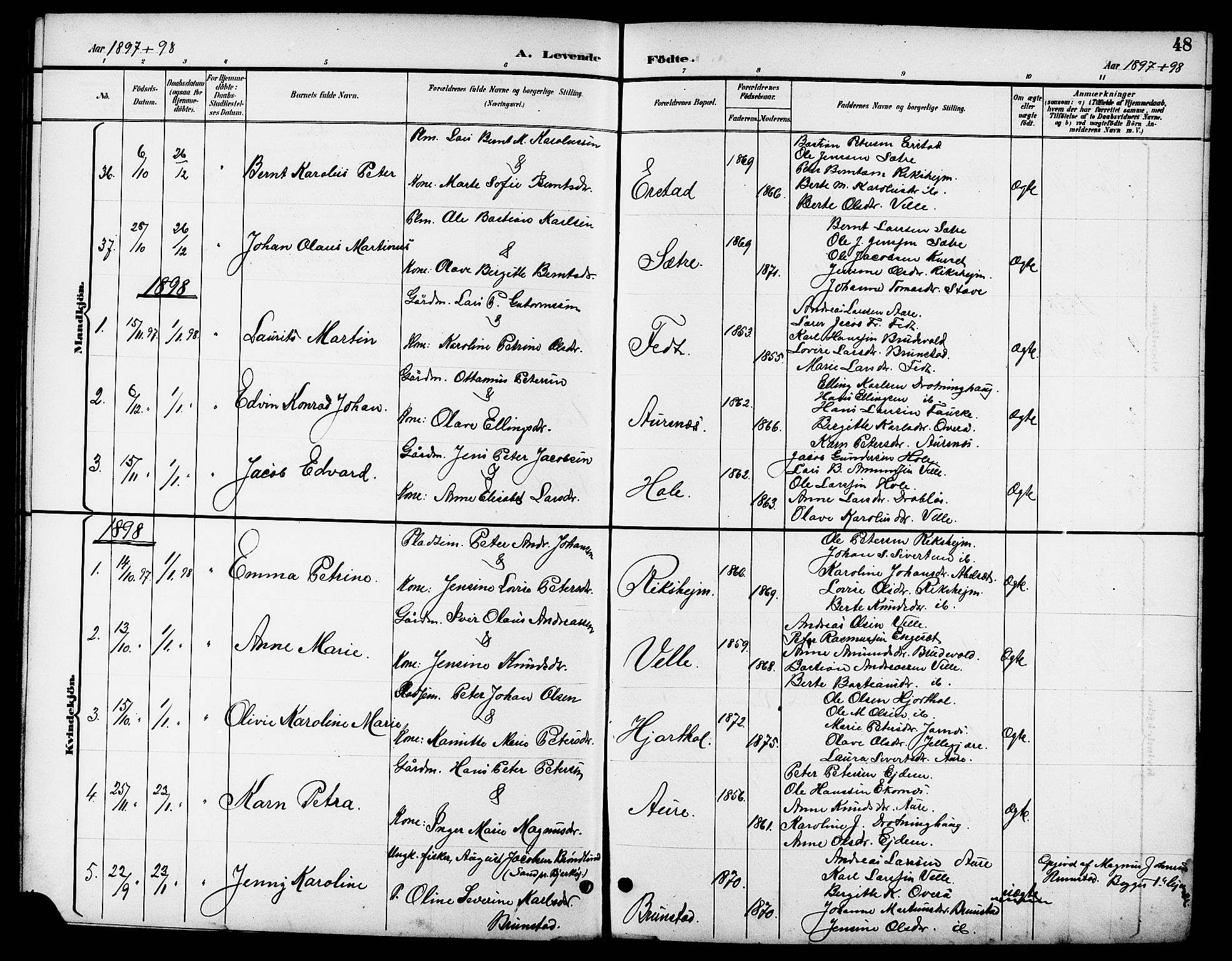 Ministerialprotokoller, klokkerbøker og fødselsregistre - Møre og Romsdal, AV/SAT-A-1454/523/L0340: Parish register (copy) no. 523C03, 1892-1902, p. 48