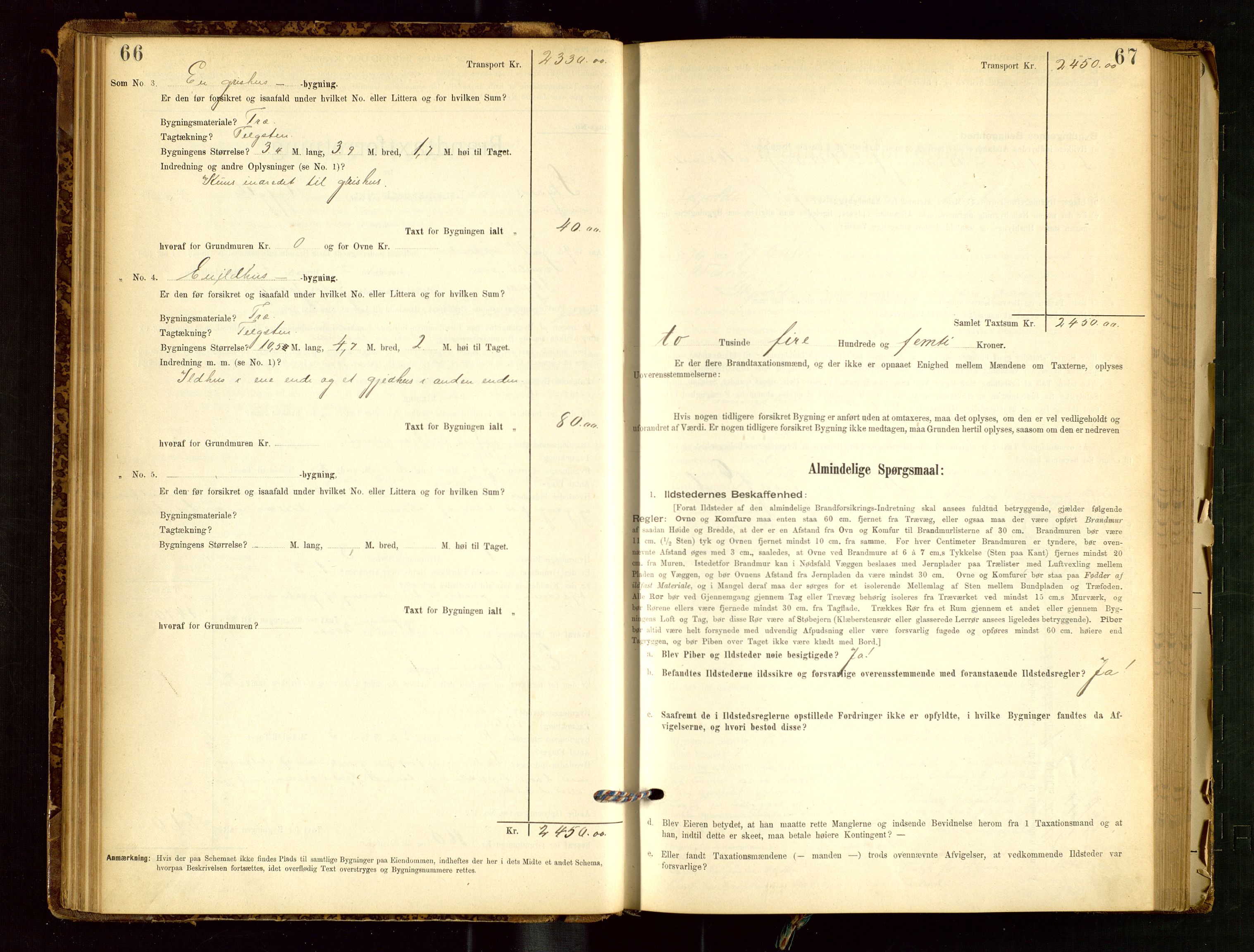 Skjold lensmannskontor, AV/SAST-A-100182/Gob/L0001: "Brandtaxationsprotokol for Skjold Lensmandsdistrikt Ryfylke Fogderi", 1894-1939, p. 66-67