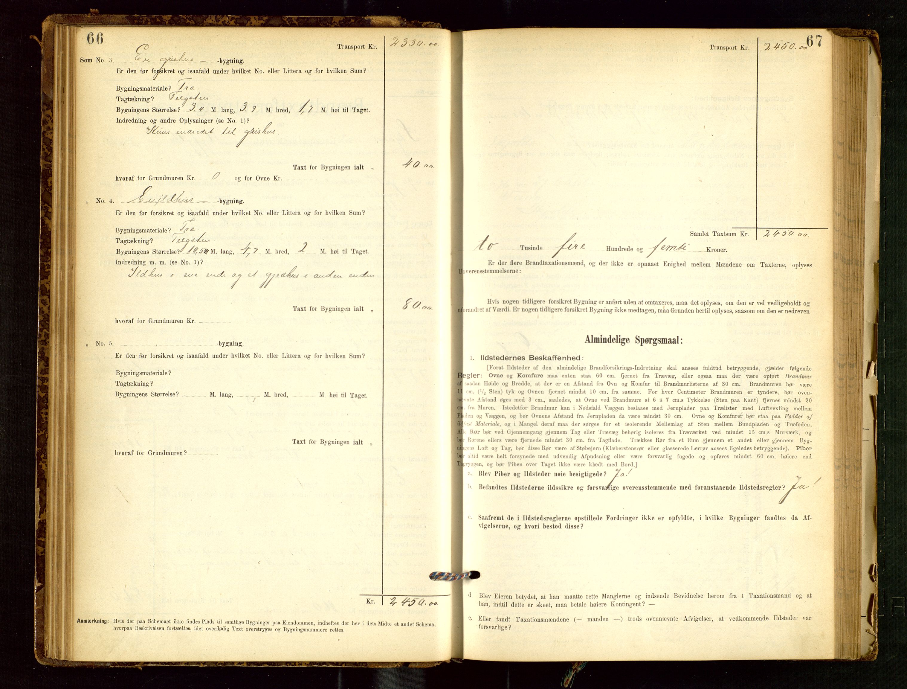 Skjold lensmannskontor, SAST/A-100182/Gob/L0001: "Brandtaxationsprotokol for Skjold Lensmandsdistrikt Ryfylke Fogderi", 1894-1939, p. 66-67