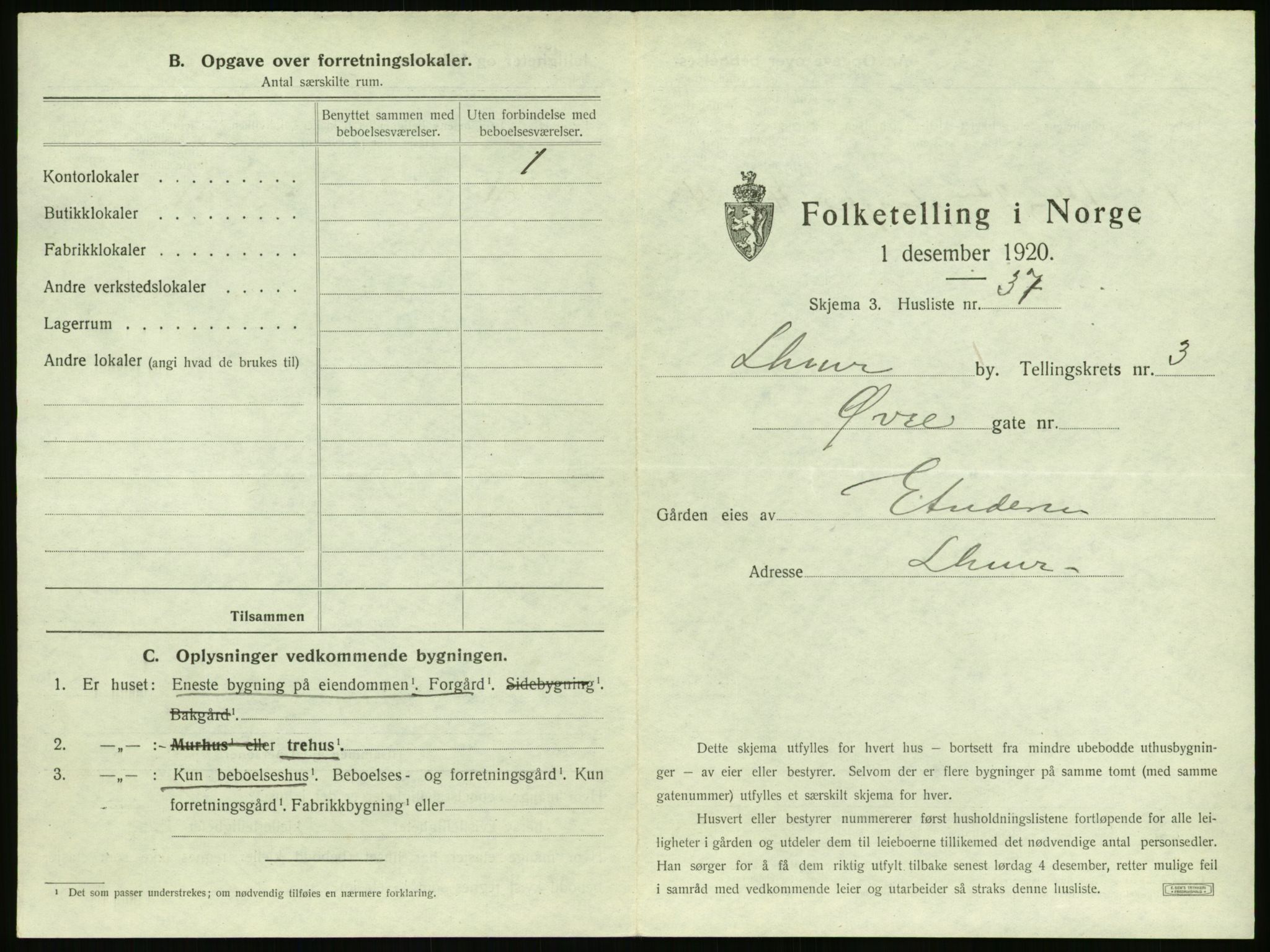 SAH, 1920 census for Lillehammer, 1920, p. 378