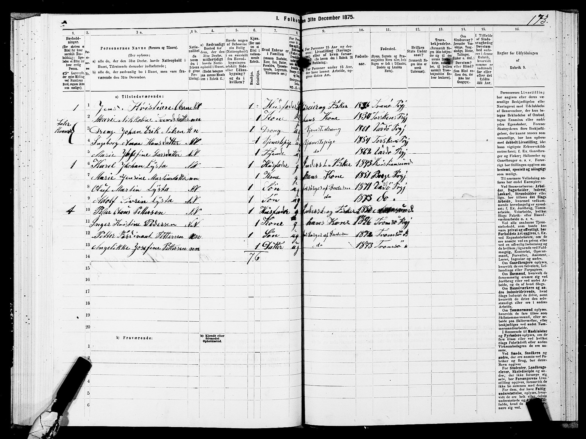 SATØ, 1875 census for 2028L Vardø/Vardø, 1875, p. 1173