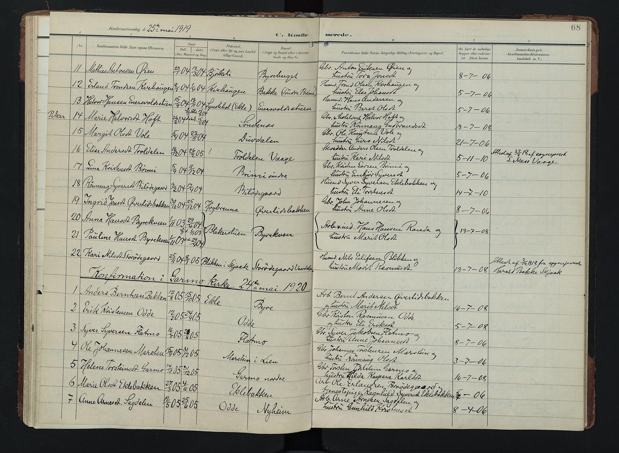 Lom prestekontor, AV/SAH-PREST-070/K/L0011: Parish register (official) no. 11, 1904-1928, p. 68