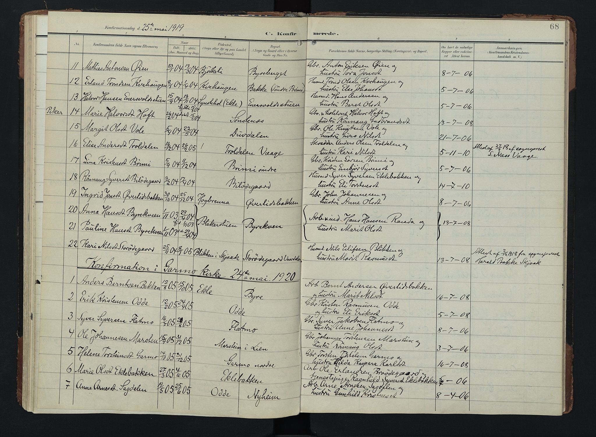 Lom prestekontor, SAH/PREST-070/K/L0011: Parish register (official) no. 11, 1904-1928, p. 68