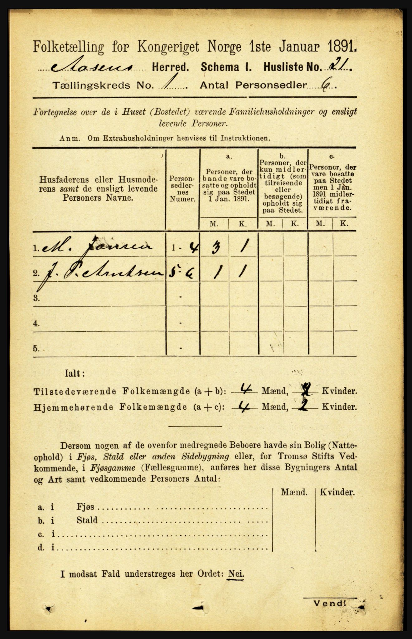 RA, 1891 census for 1716 Åsen, 1891, p. 37